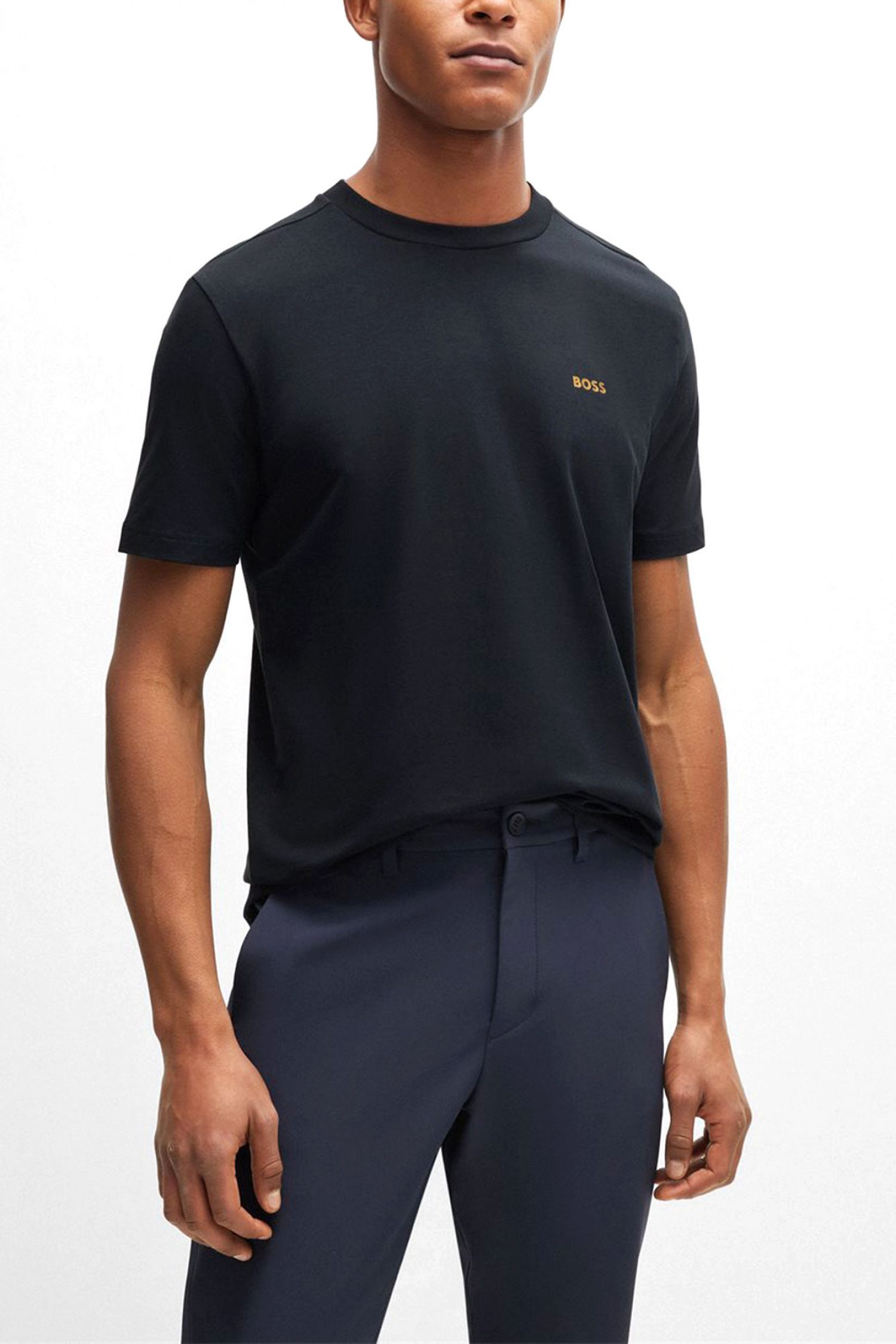 BOSS ATHLEISURE T-SHIRT TEE GOLD LOGO ΜΠΛΕ φωτογραφία