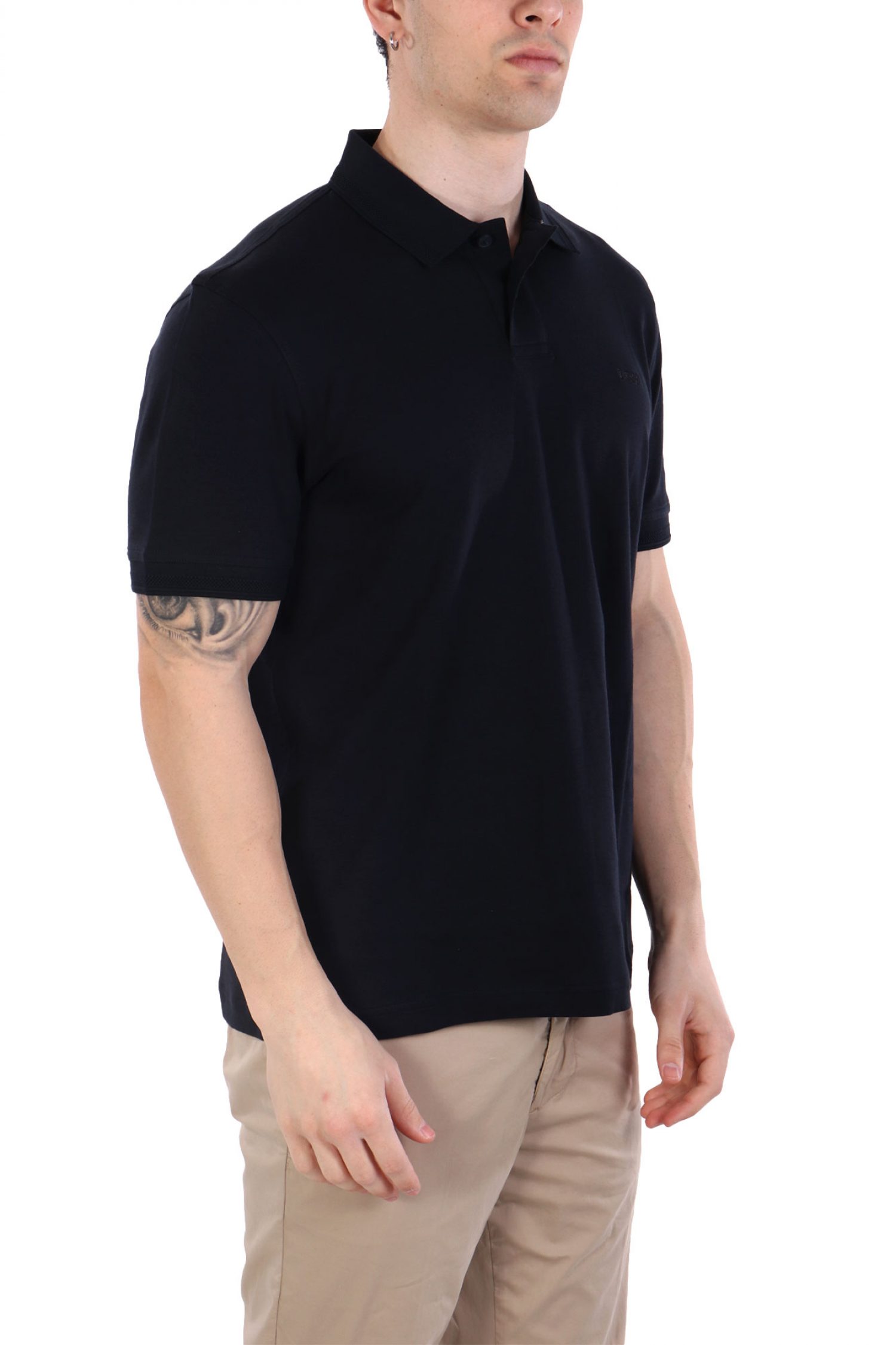 BOSS CASUAL ΚΟΝΤΟΜΑΝΙΚΟ POLO REGULAR FIT PE_INTERLOCK ΣΚΟΥΡΟ ΜΠΛΕ