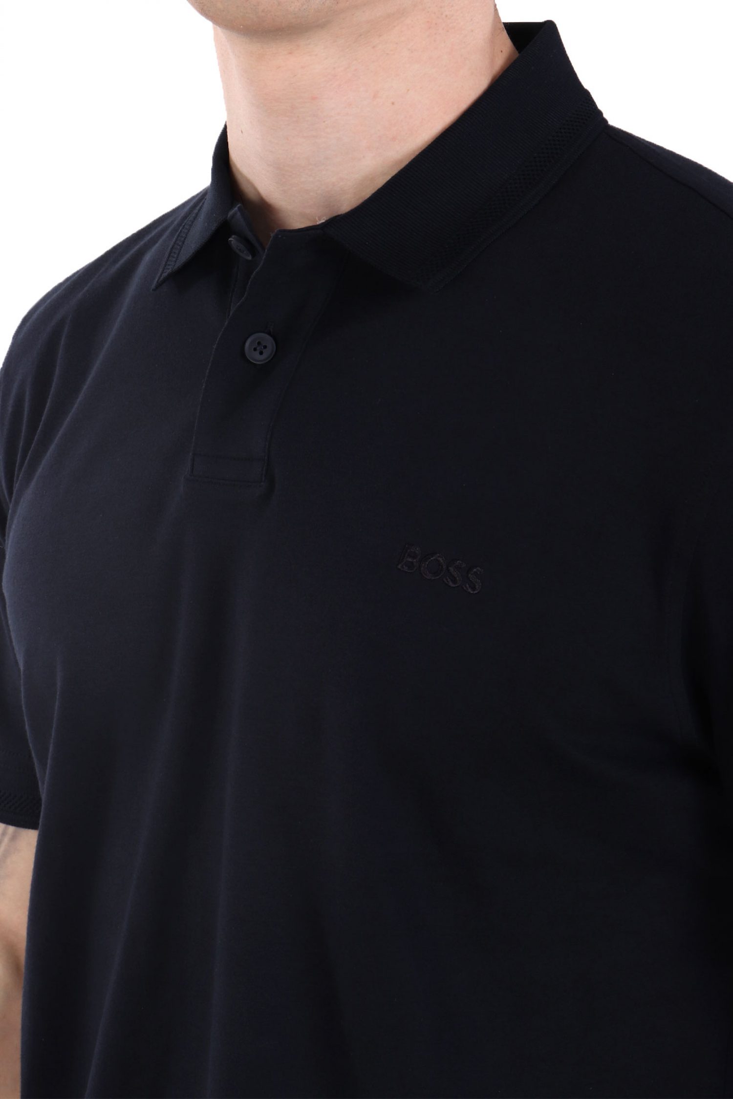 BOSS CASUAL ΚΟΝΤΟΜΑΝΙΚΟ POLO REGULAR FIT PE_INTERLOCK ΣΚΟΥΡΟ ΜΠΛΕ