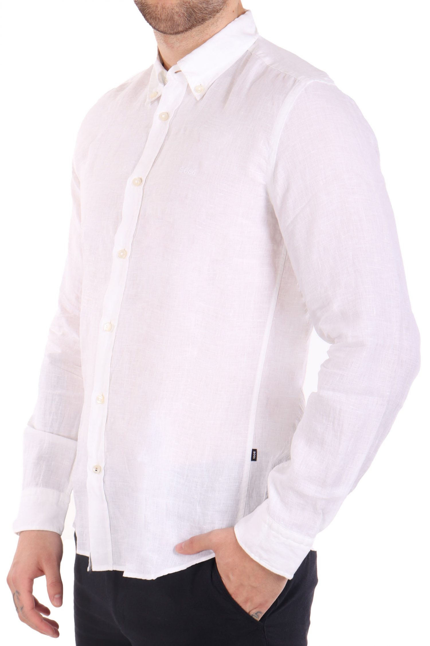 BOSS ΠΟΥΚΑΜΙΣΟ BUTTON DOWN ΛΙΝΟ SLIM FIT H-ROAN-BD-E-C1-243 ΛΕΥΚΟ