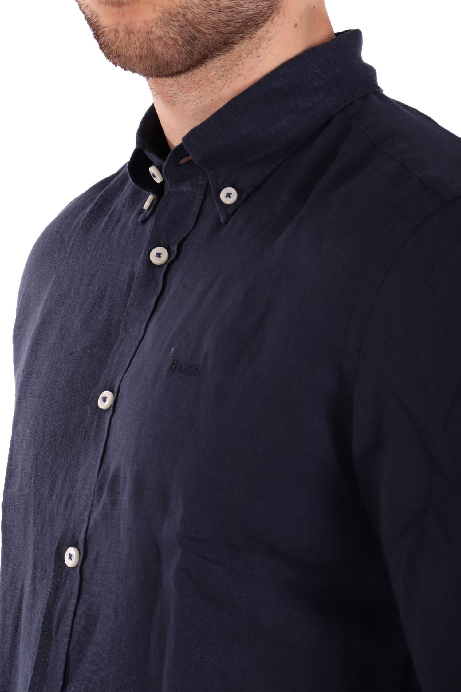 BOSS ΠΟΥΚΑΜΙΣΟ BUTTON DOWN ΛΙΝΟ SLIM FIT H-ROAN-BD-E-C1-243 ΜΠΛΕ