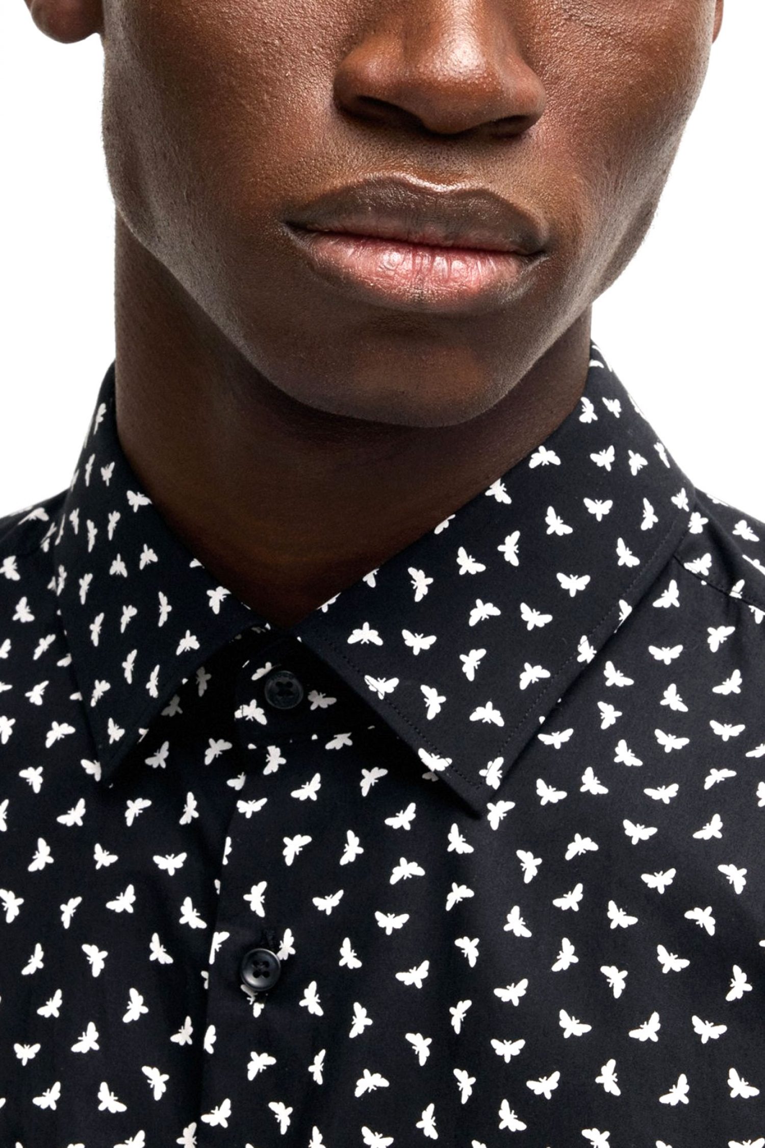 HUGO ΠΟΥΚΑΜΙΣΟ KΕΝΝΟ SLIM FIT ΜΙΚΡΟΣΧΕΔΙΟ ΜΑΥΡΟ-ΛΕΥΚΟ