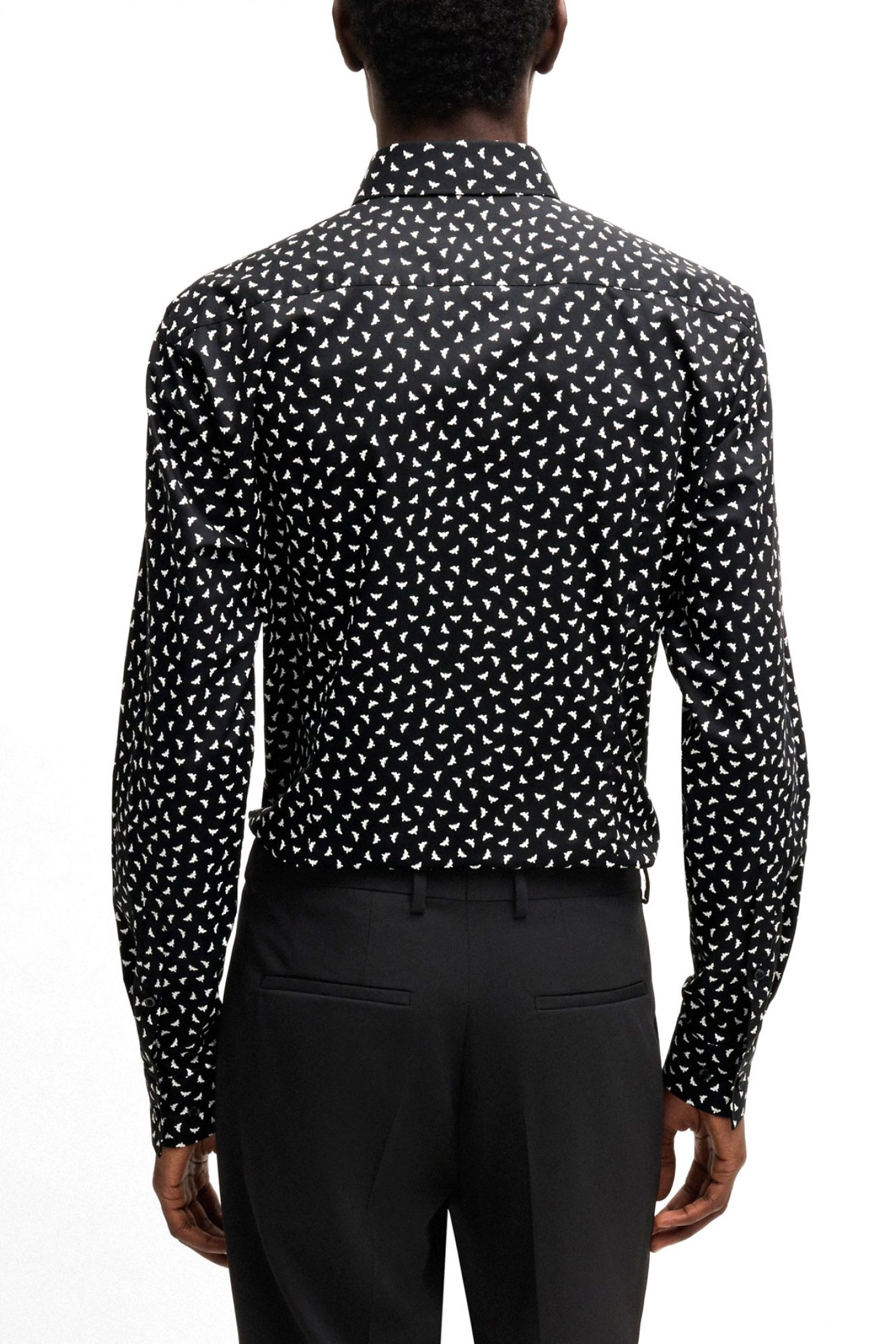 HUGO ΠΟΥΚΑΜΙΣΟ KΕΝΝΟ SLIM FIT ΜΙΚΡΟΣΧΕΔΙΟ ΜΑΥΡΟ-ΛΕΥΚΟ