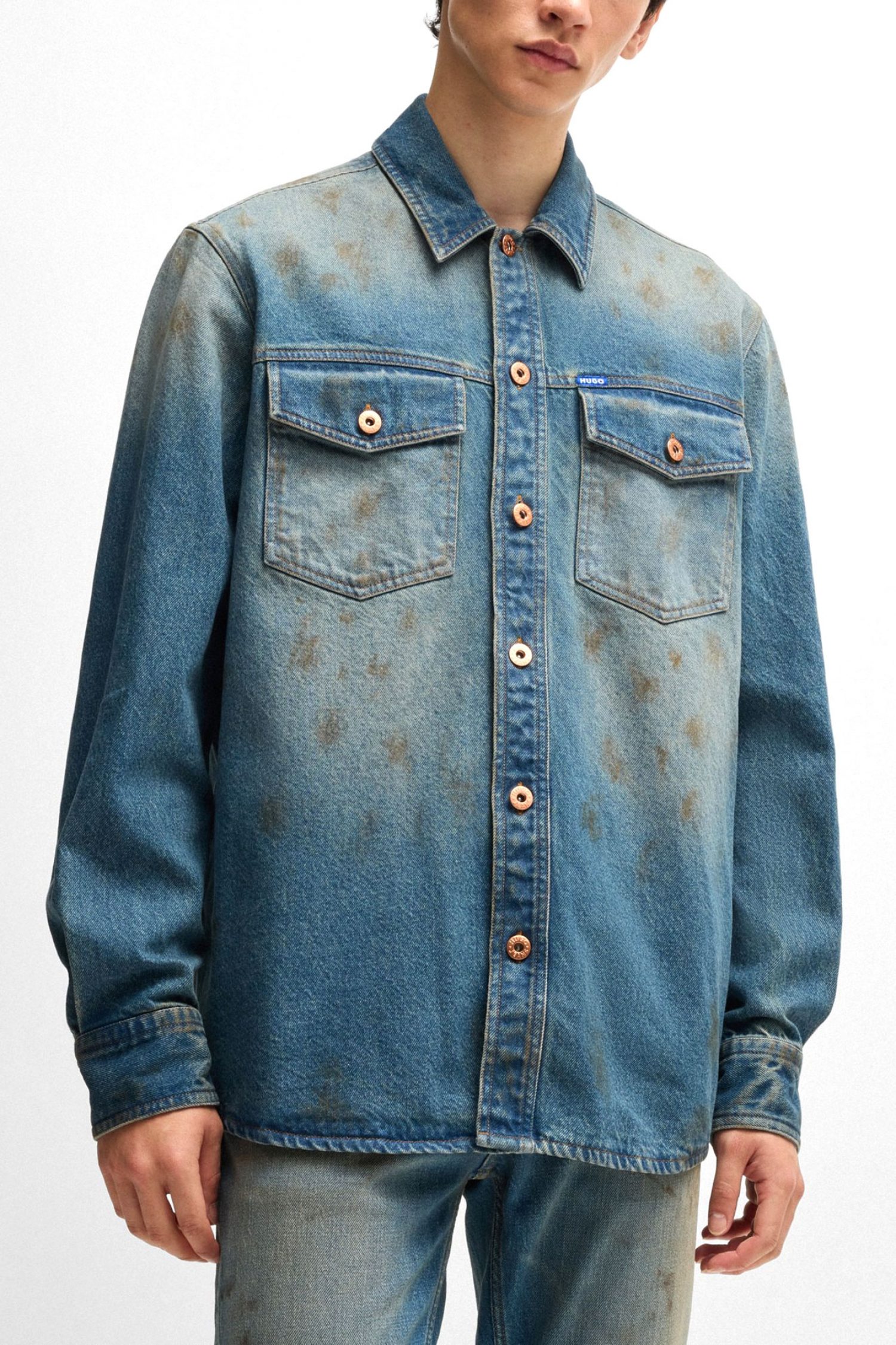 HUGO BLUE ΠΟΥΚΑΜΙΣΟ JEANS EBRIDO ΜΠΛΕ