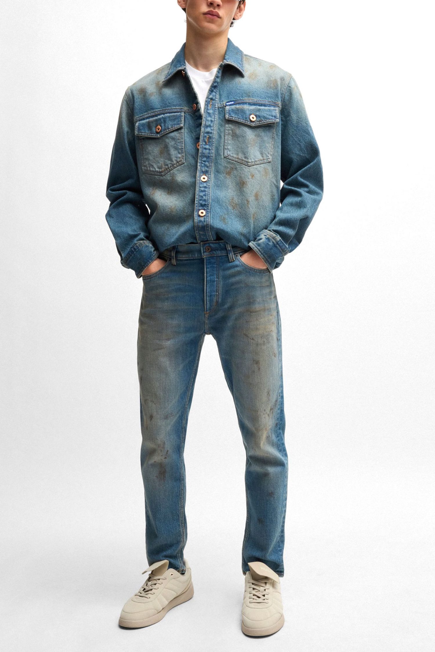 HUGO BLUE ΠΟΥΚΑΜΙΣΟ JEANS EBRIDO ΜΠΛΕ