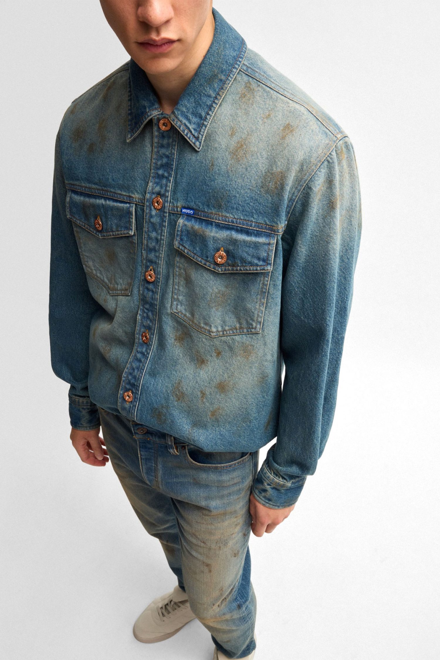 HUGO BLUE ΠΟΥΚΑΜΙΣΟ JEANS EBRIDO ΜΠΛΕ