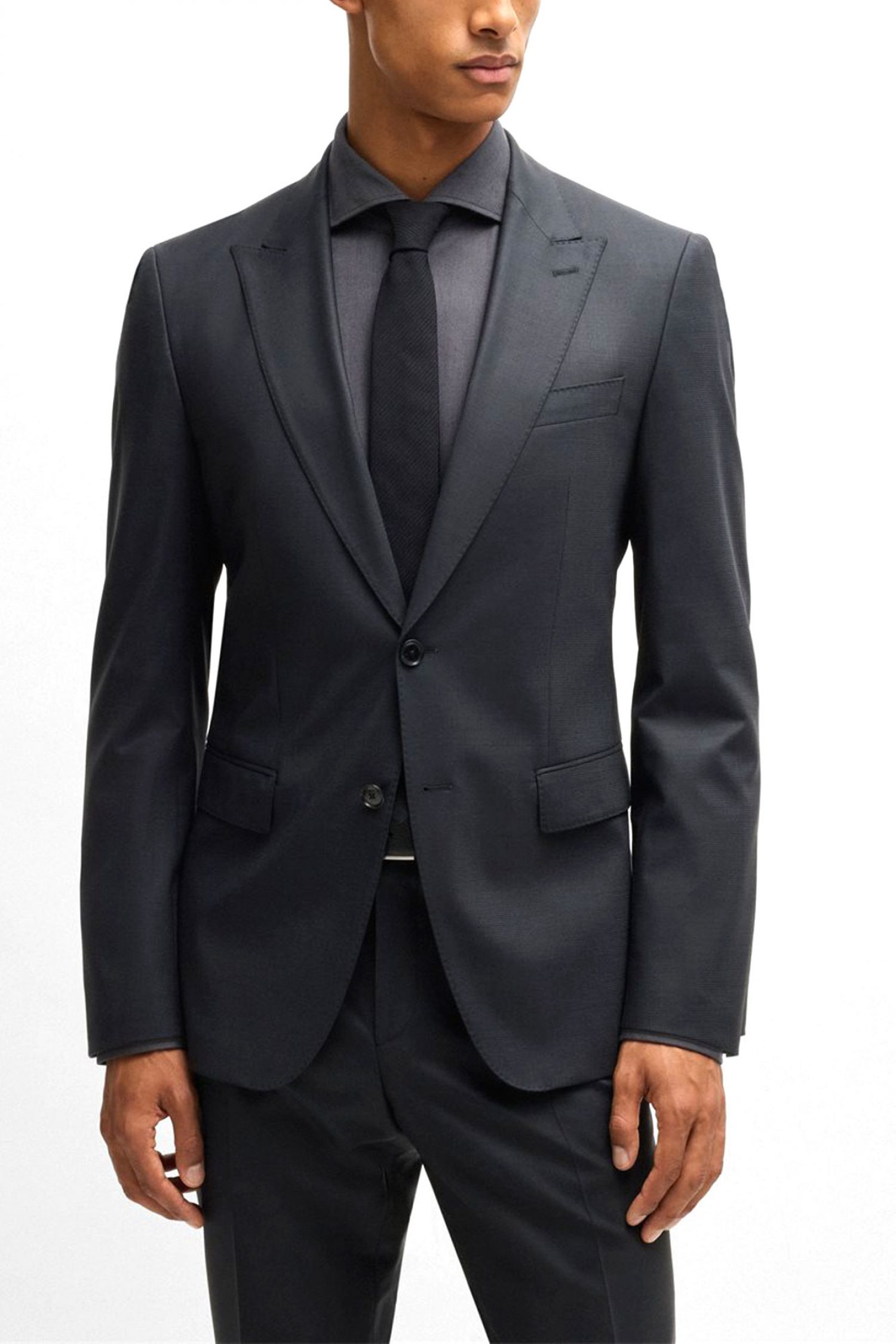 BOSS ΚΟΣΤΟΥΜΙ SLIM FIT H-HUGE-2PCS-PEAK-242 ΜΑΥΡΟ