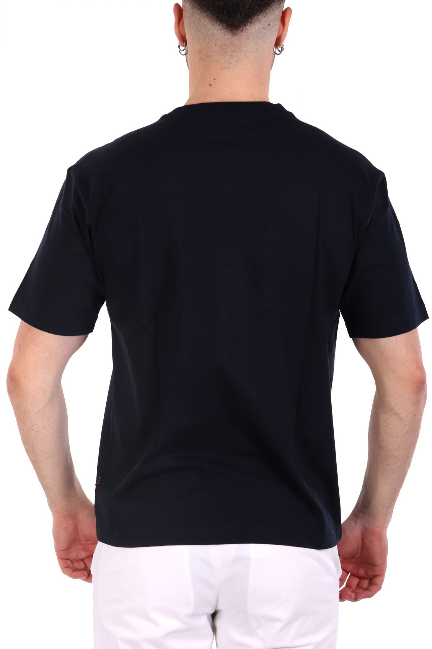 BOSS CASUAL T-SHIRT ΜΕ ΣΤΑΜΠΑ RELAXED FIT TE_BARRAGAN ΣΚΟΥΡΟ ΜΠΛΕ