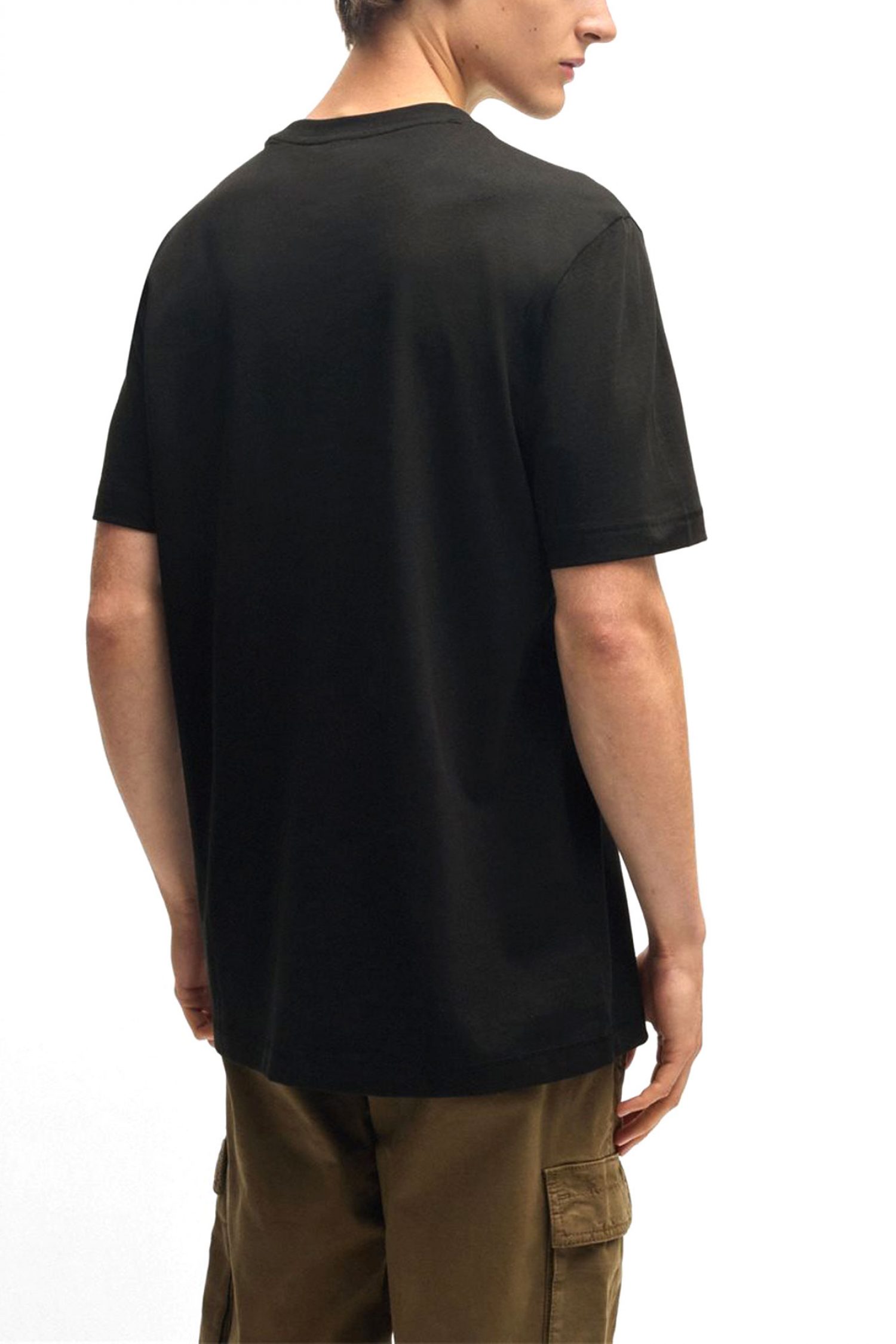 BOSS CASUAL T-SHIRT ΜΕ ΣΤΑΜΠΑ REGULAR FIT TE_lOGOTEXTURE ΜΑΥΡΟ