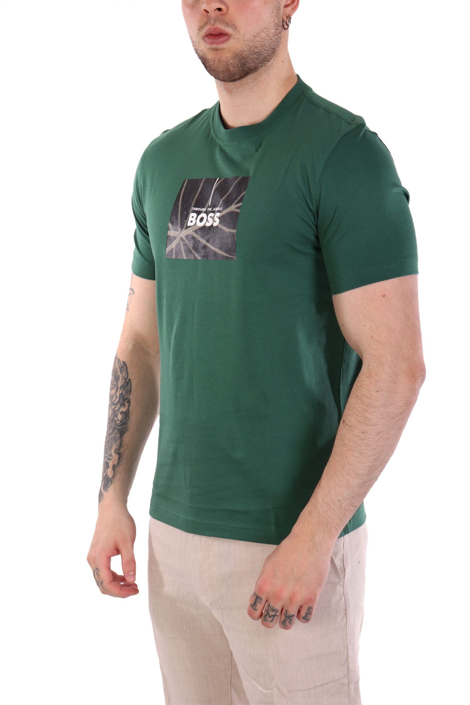 BOSS CASUAL T-SHIRT ΜΕ ΣΤΑΜΠΑ REGULAR FIT TE_INJUNGLE ΠΡΑΣΙΝΟ
