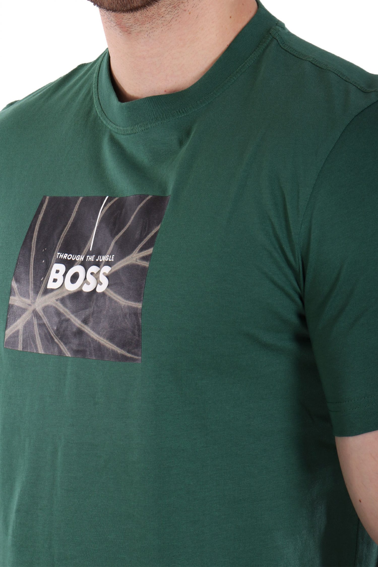 BOSS CASUAL T-SHIRT ΜΕ ΣΤΑΜΠΑ REGULAR FIT TE_INJUNGLE ΠΡΑΣΙΝΟ