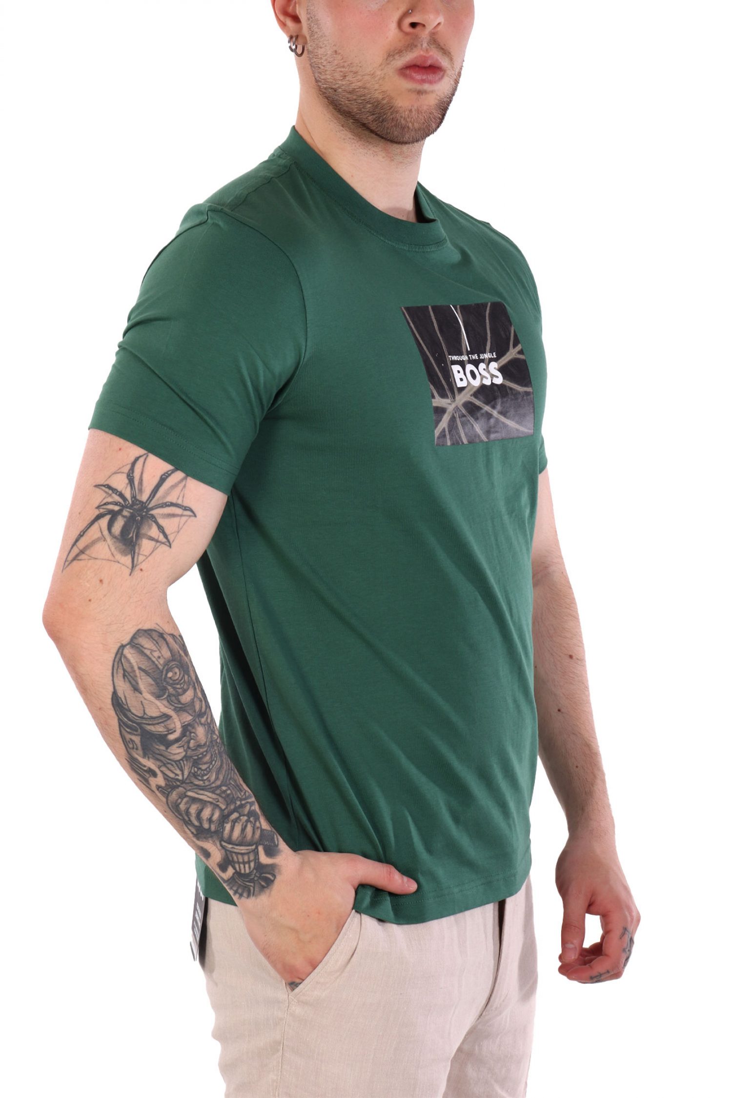 BOSS CASUAL T-SHIRT ΜΕ ΣΤΑΜΠΑ REGULAR FIT TE_INJUNGLE ΠΡΑΣΙΝΟ