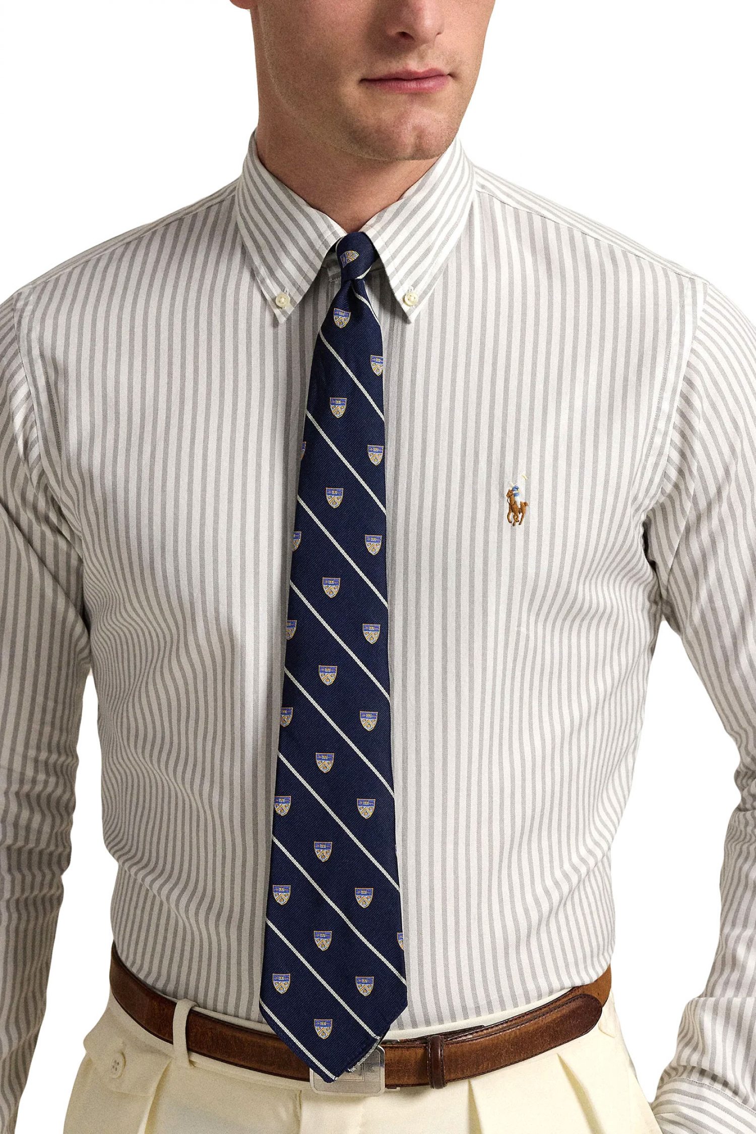 RALPH LAUREN ΠΟΥΚΑΜΙΣΟ ΡΙΓΕ BUTTON DOWN OXFORD CUSTOM FIT ΛΕΥΚΟ-ΓΚΡΙ φωτογραφία