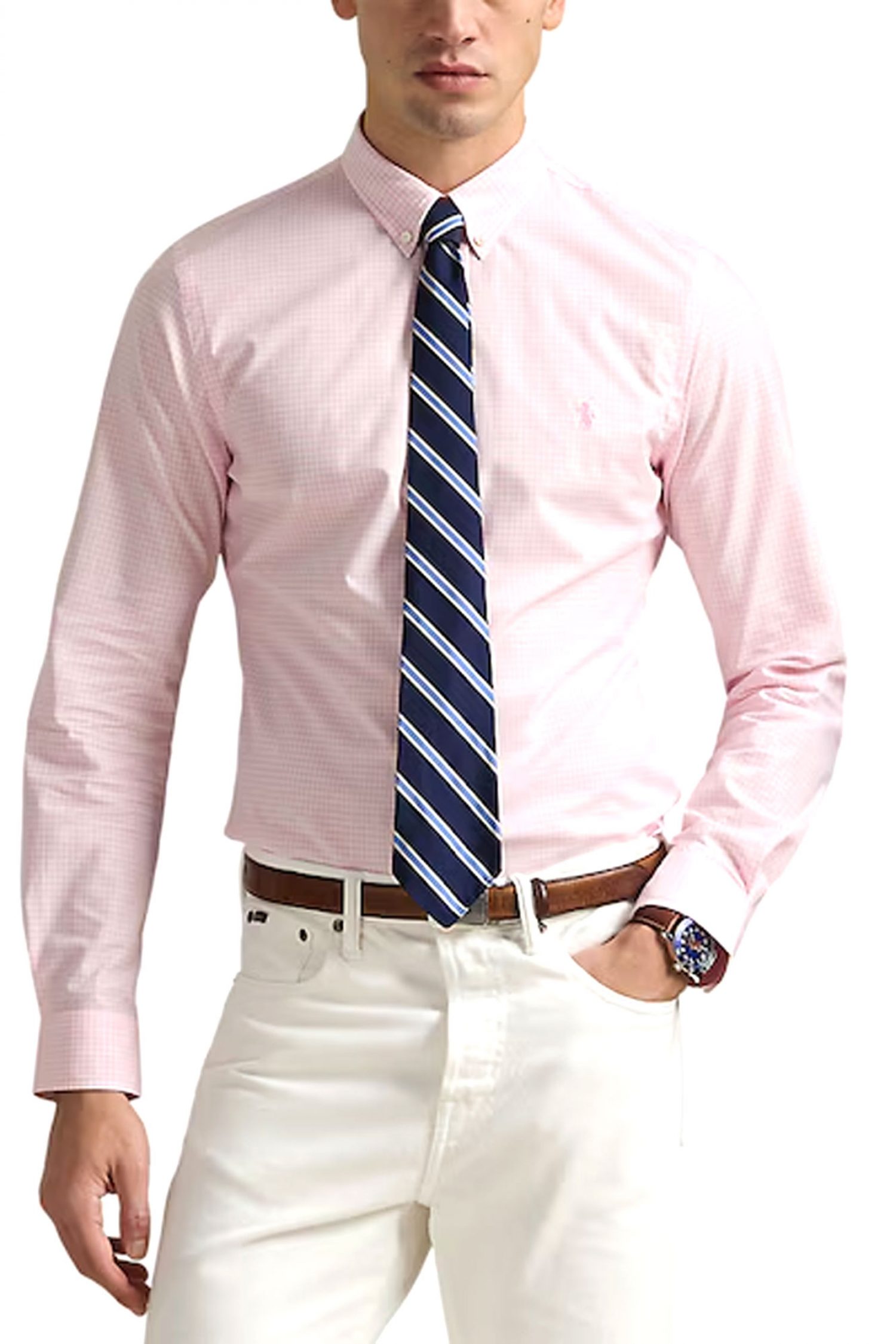 RALPH LAUREN ΠΟΥΚΑΜΙΣΟ ΚΑΡΩ BUTTON DOWN CUSTOM FIT ΡΟΖ-ΛΕΥΚΟ φωτογραφία