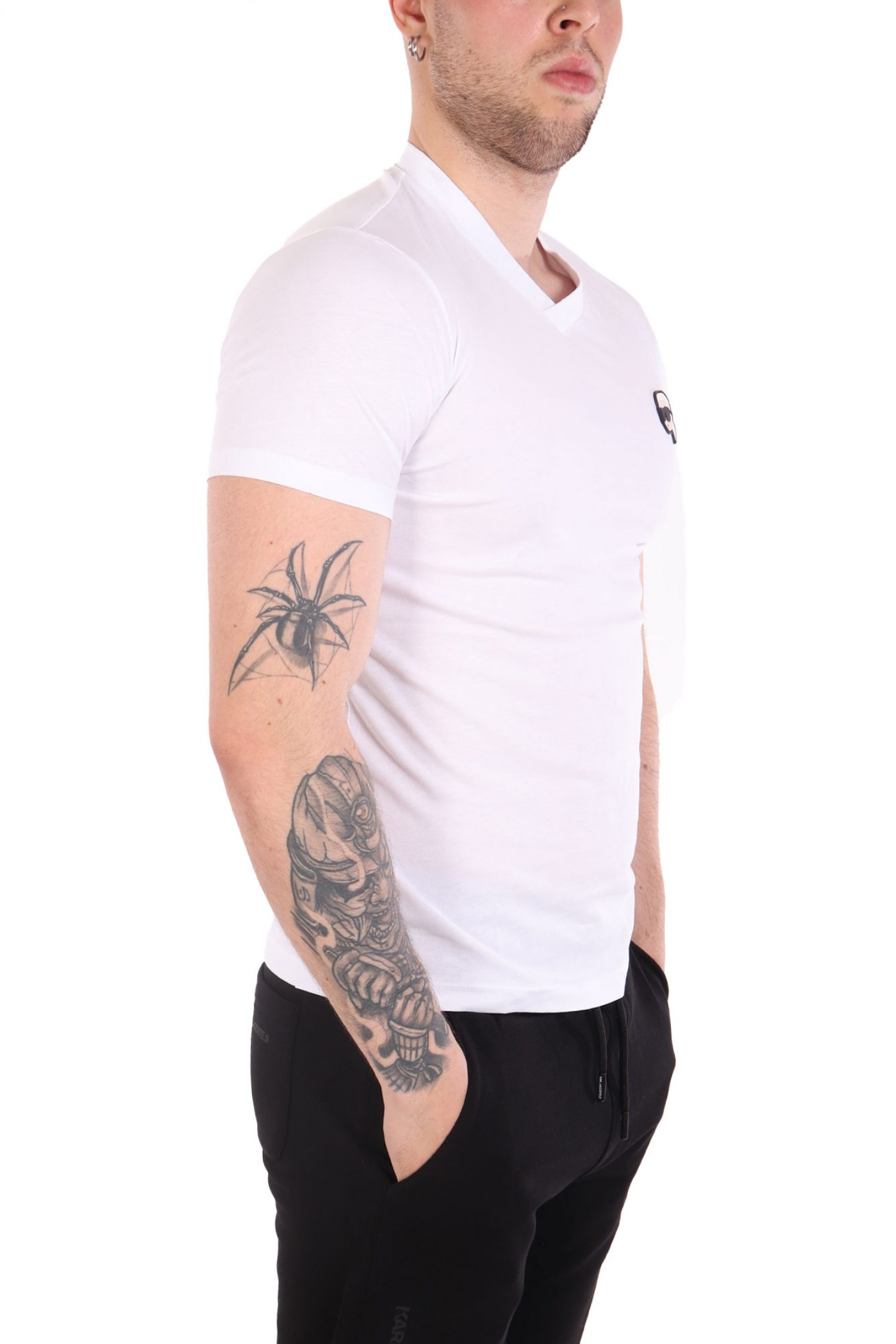KARL LAGERFELD T-SHIRT VNECK LOGO ΛΕΥΚΟ