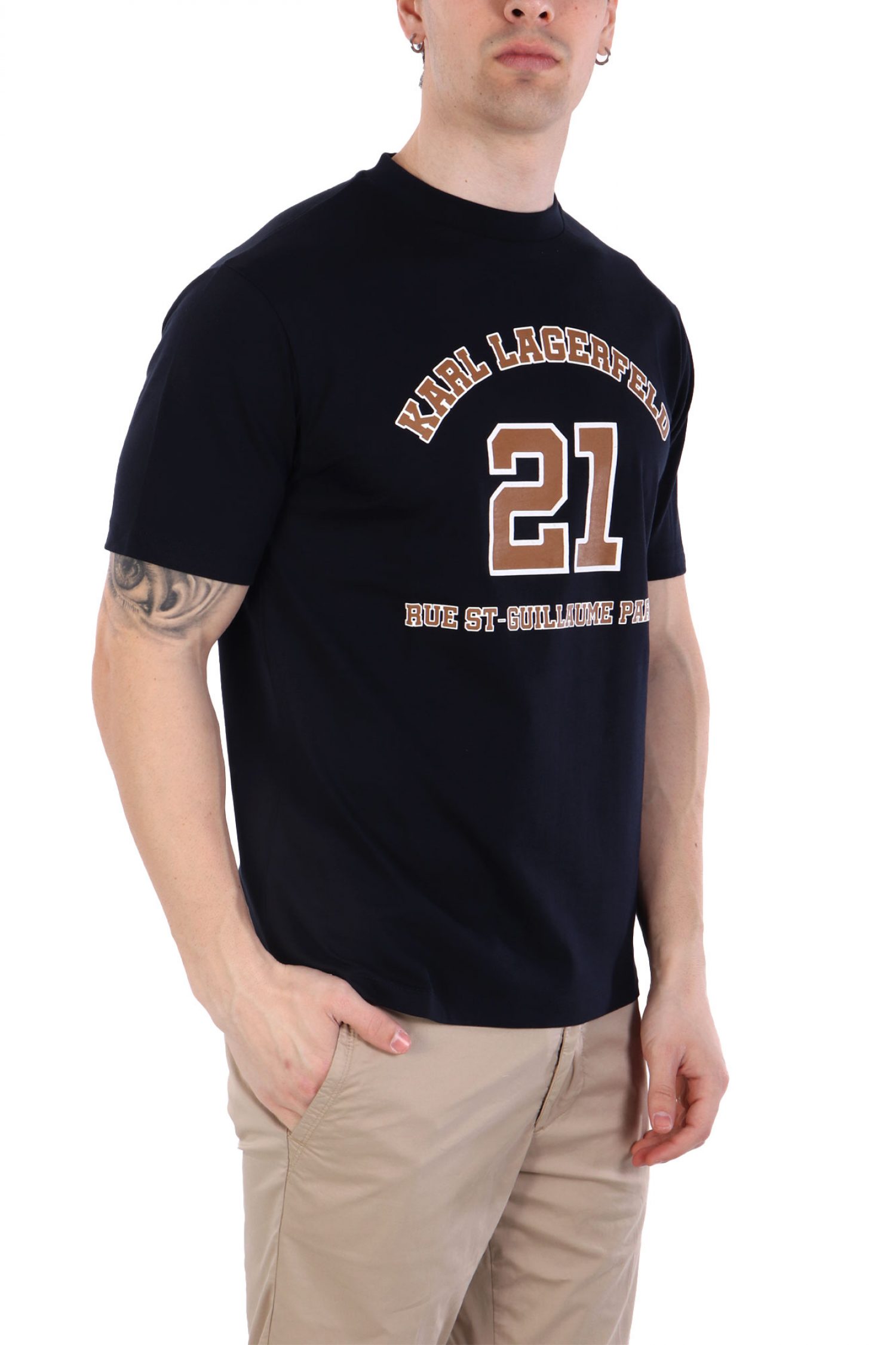 KARL LAGERFELD T-SHIRT CREW NECK LOGO ΜΠΛΕ φωτογραφία