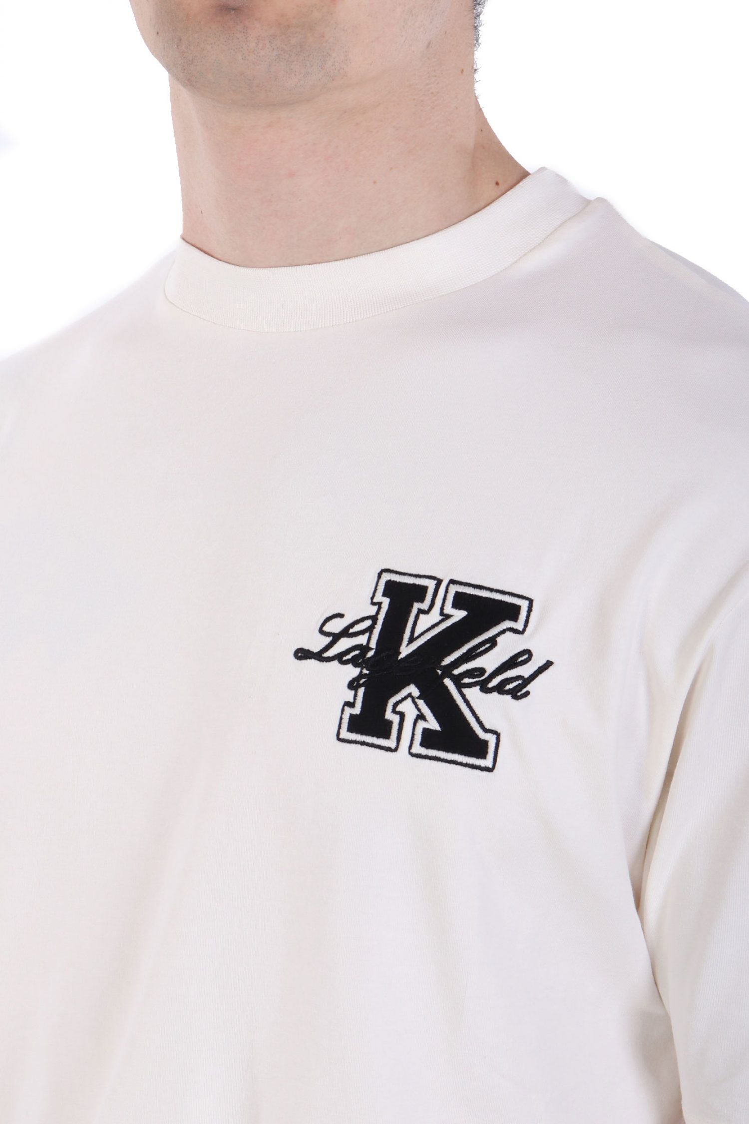 KARL LAGERFELD T-SHIRT CREW NECK LOGO ΕΚΡΟΥ φωτογραφία