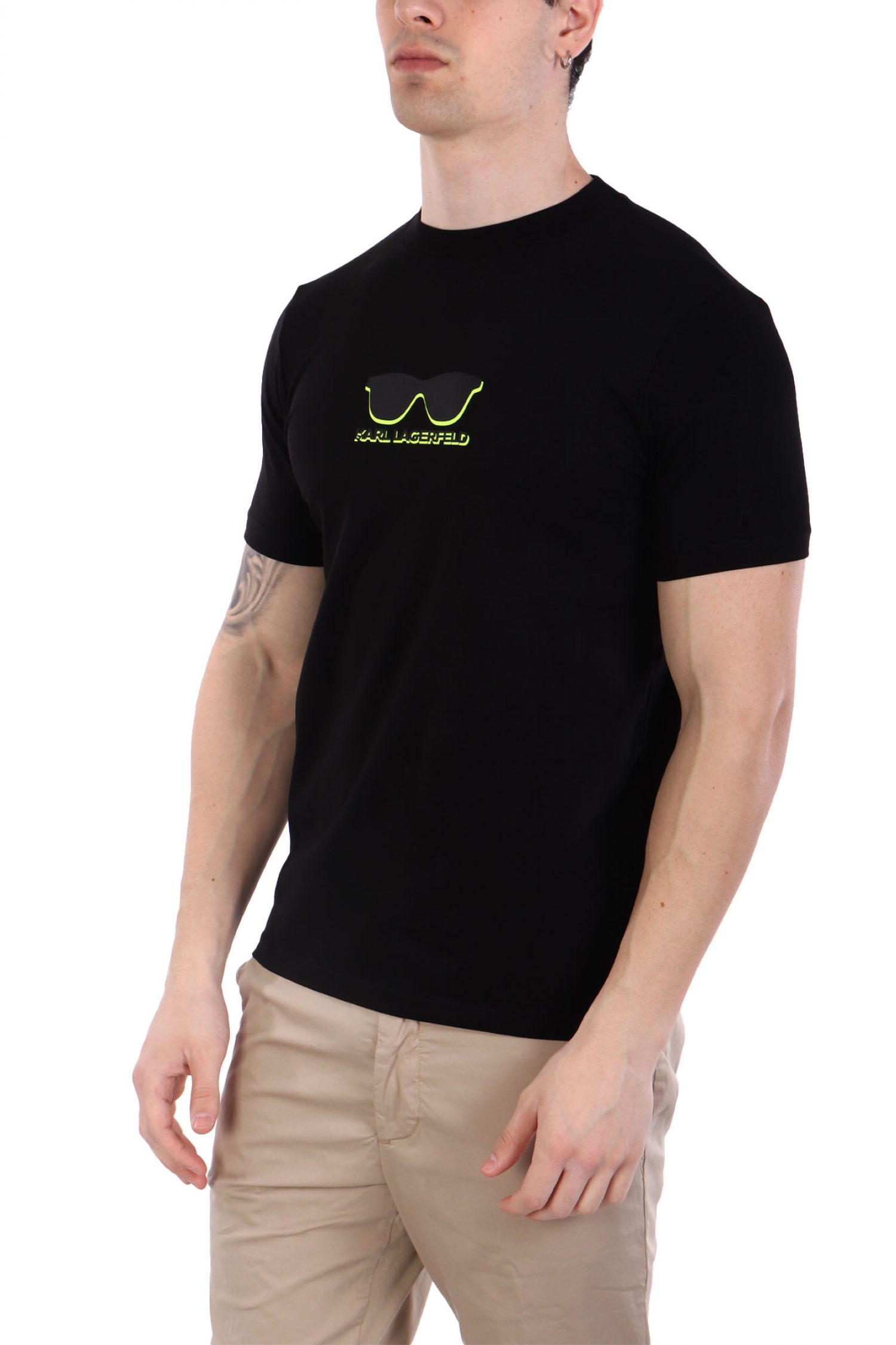 KARL LAGERFELD T-SHIRT CREW NECK FLUO LOGO ΜΑΥΡΟ φωτογραφία