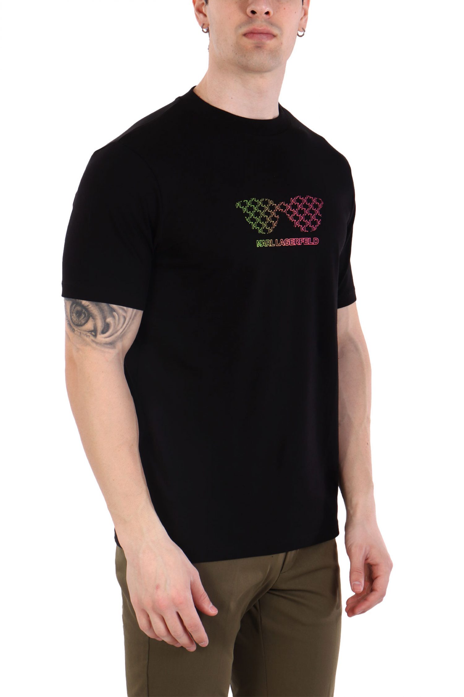 KARL LAGERFELD T-SHIRT CREW NECK MULTICOLOUR LOGO ΜΑΥΡΟ φωτογραφία