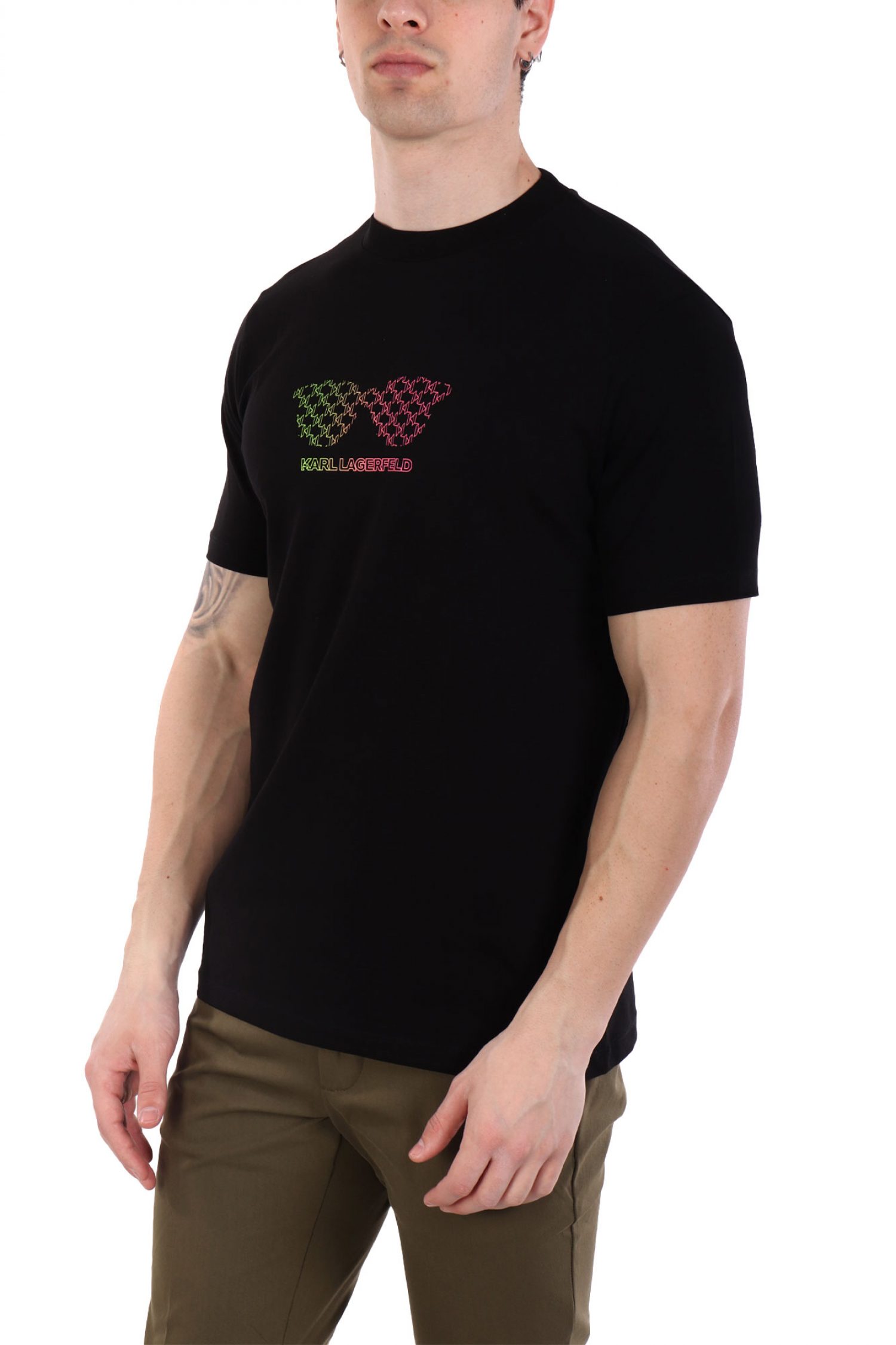 KARL LAGERFELD T-SHIRT CREW NECK MULTICOLOUR LOGO ΜΑΥΡΟ φωτογραφία
