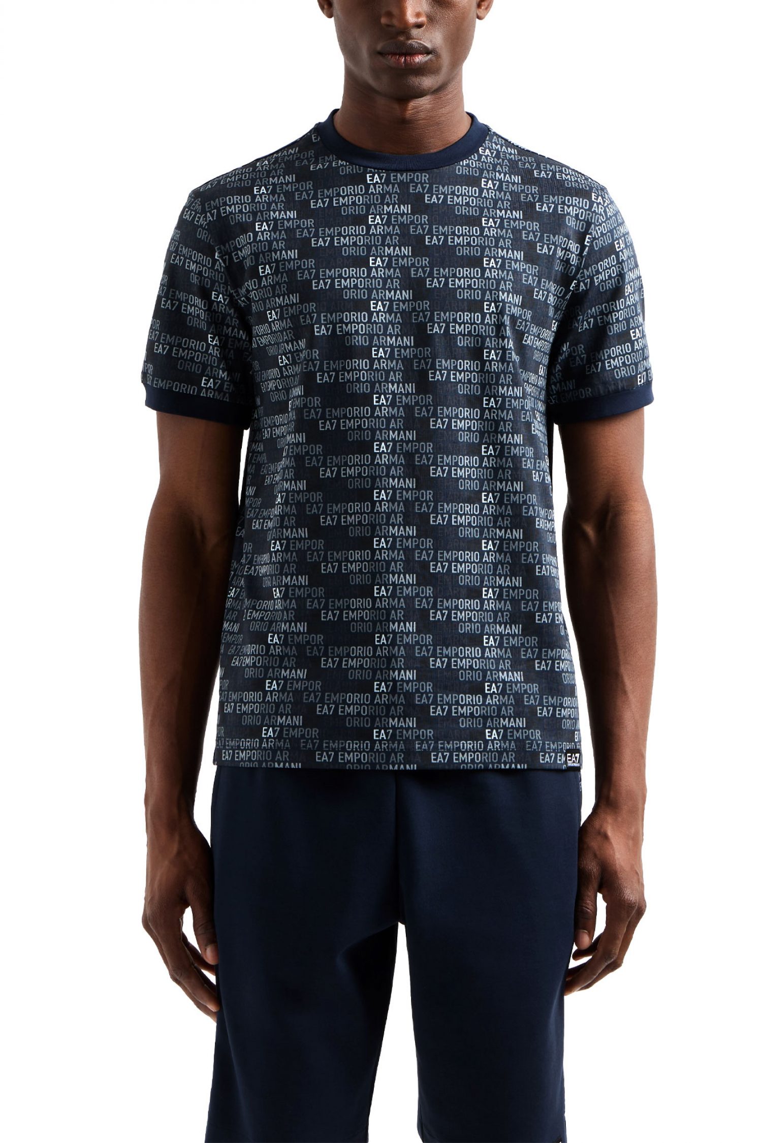 ARMANI 7 T-SHIRT ALL OVER LOGO ΜΠΛΕ