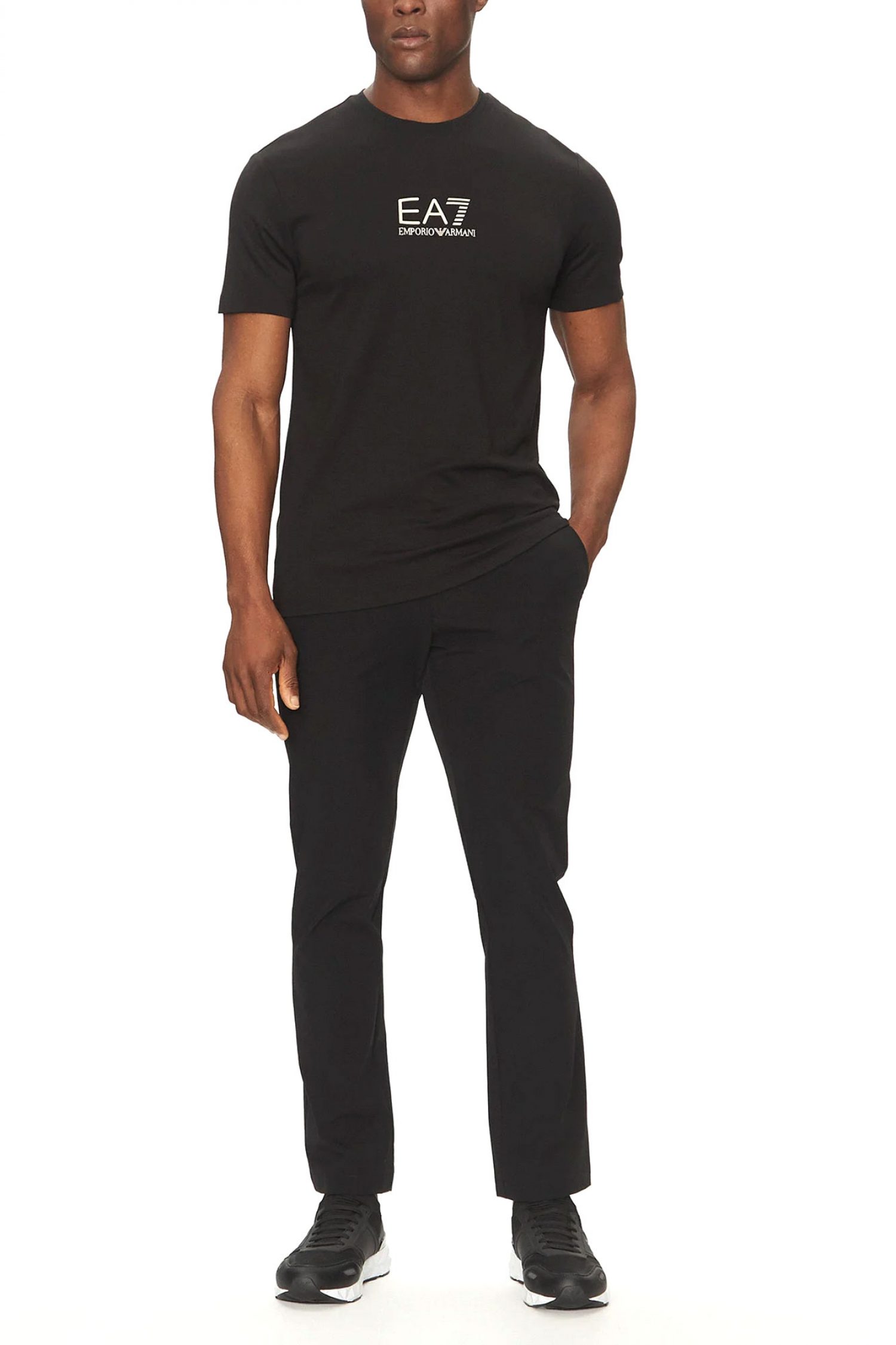 ARMANI 7 T-SHIRT SILVER LOGO ΜΑΥΡΟ