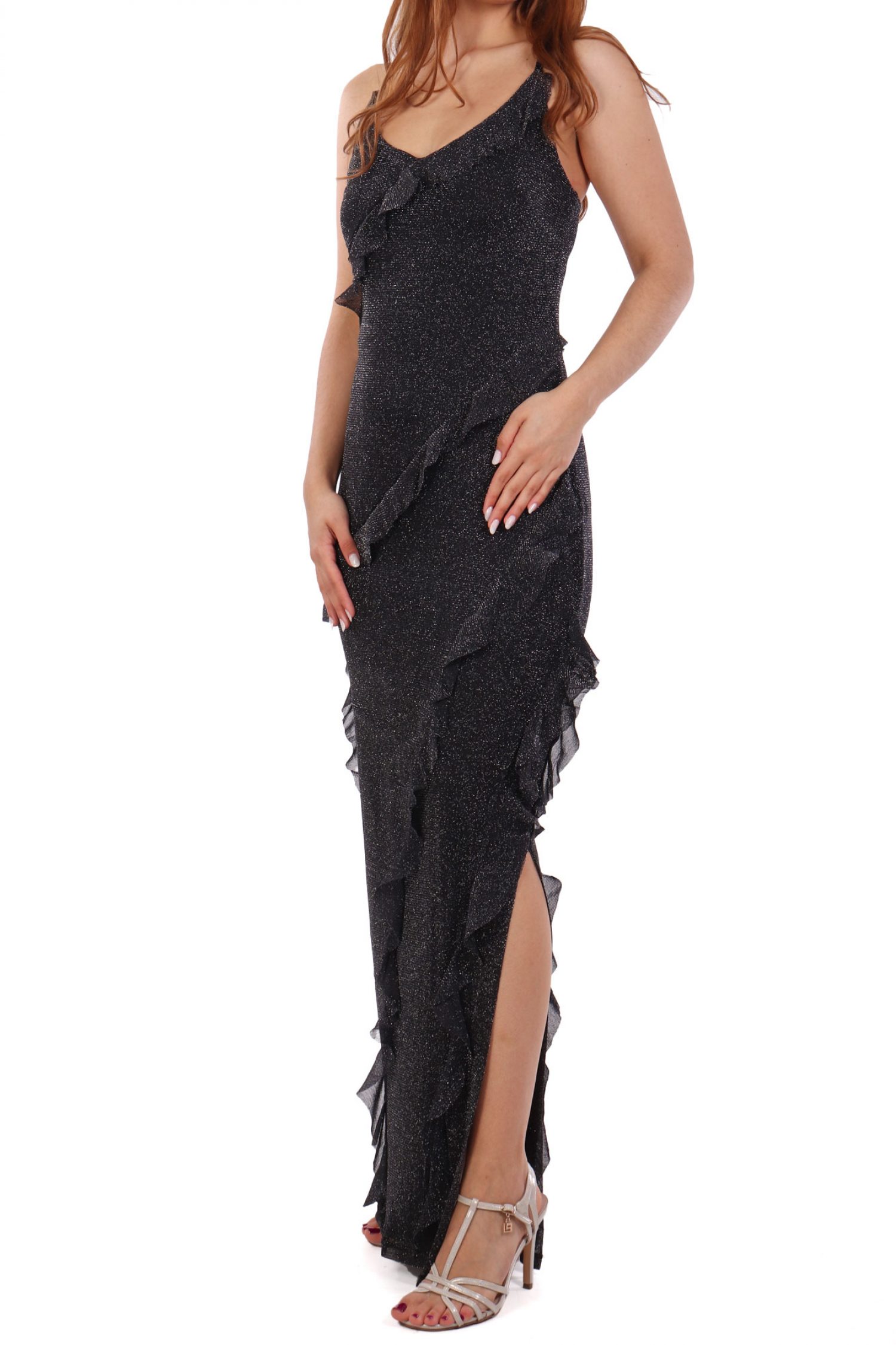 KARL LAGERFELD ΦΟΡΕΜΑ MAXI JERSEY LUREX ΜΑΥΡΟ