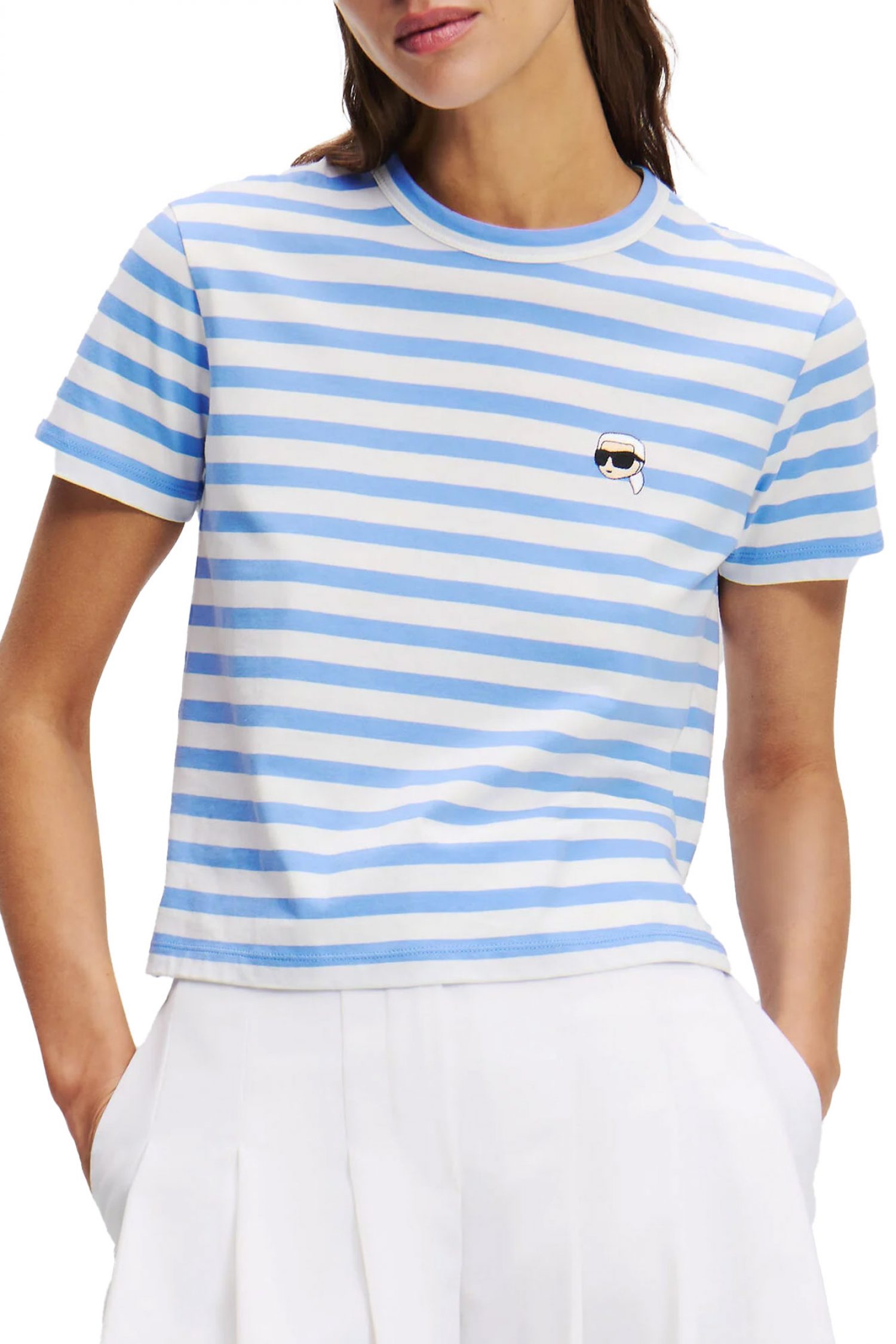 KARL LAGERFELD T-SHIRT IKON STRIPE BOXY ΡΙΓΕ ΣΙΕΛ-ΛΕΥΚΟ