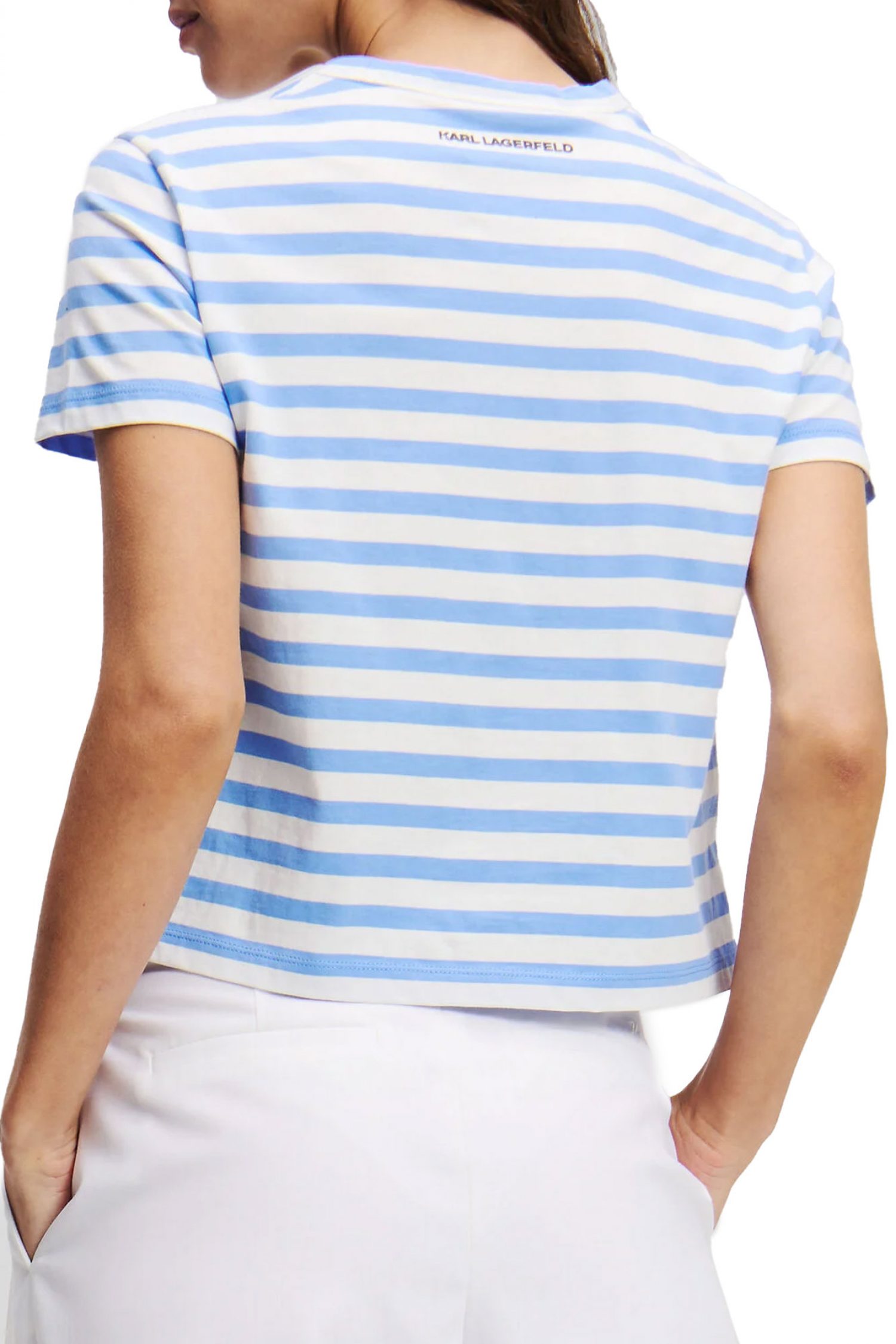 KARL LAGERFELD T-SHIRT IKON STRIPE BOXY ΡΙΓΕ ΣΙΕΛ-ΛΕΥΚΟ