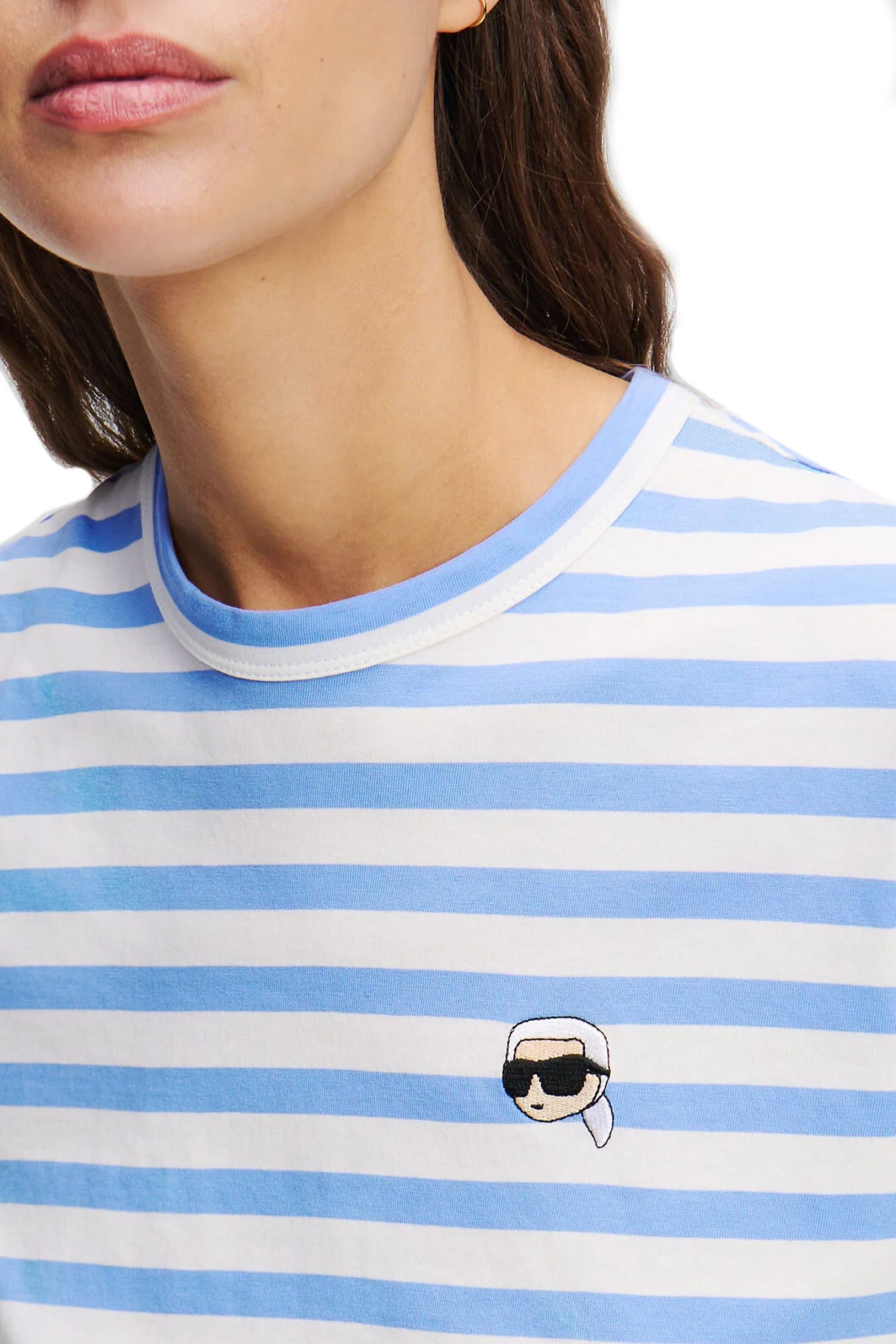 KARL LAGERFELD T-SHIRT IKON STRIPE BOXY ΡΙΓΕ ΣΙΕΛ-ΛΕΥΚΟ