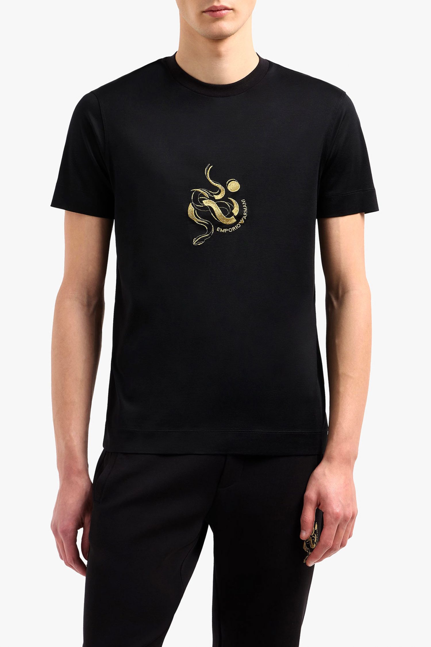 EMPORIO ARMANI T-SHIRT GOLD LOGO ΜΑΥΡΟ
