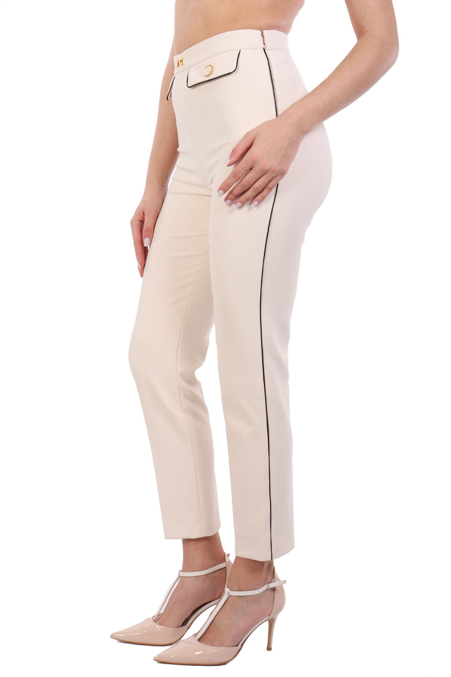 ELISABETTA FRANCHI ΠΑΝΤΕΛΟΝΙ CHINO ΧΡΥΣΕΣ ΛΕΠΤΟΜΕΡΕΙΕΣ LOGO ΜΠΕΖ φωτογραφία