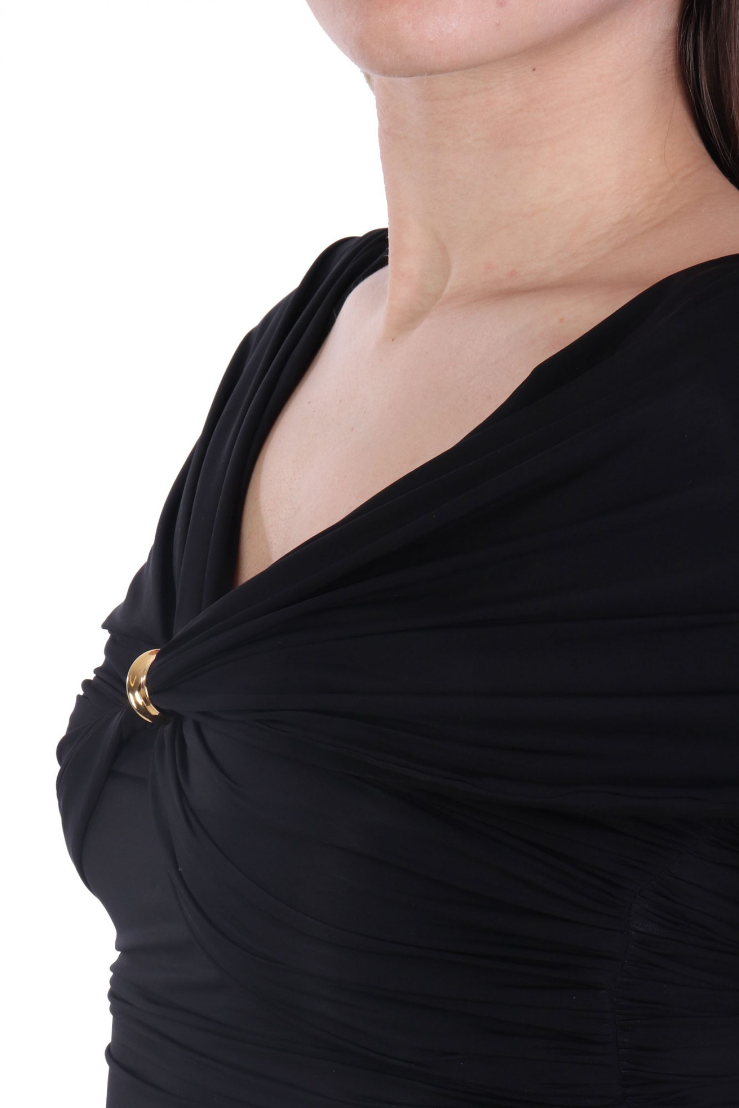 ELISABETTA FRANCHI ΜΠΛΟΥΖΑ TOP V-NECK ΝΤΡΑΠΕ ΜΑΥΡΟ