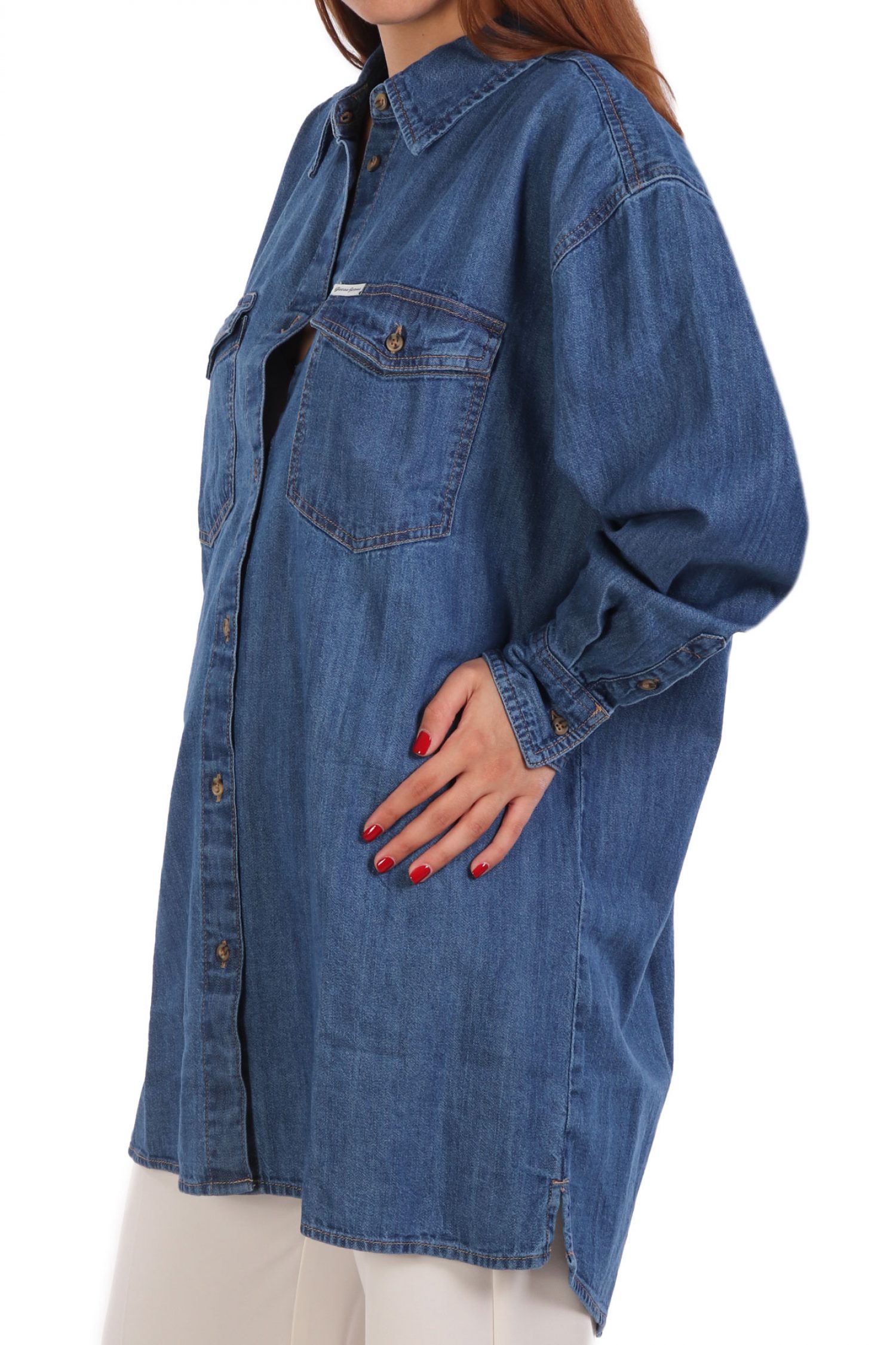 GUESS JEANS ΠΟΥΚΑΜΙΣΟ JEANS OVERSIZE ΜΠΛΕ φωτογραφία