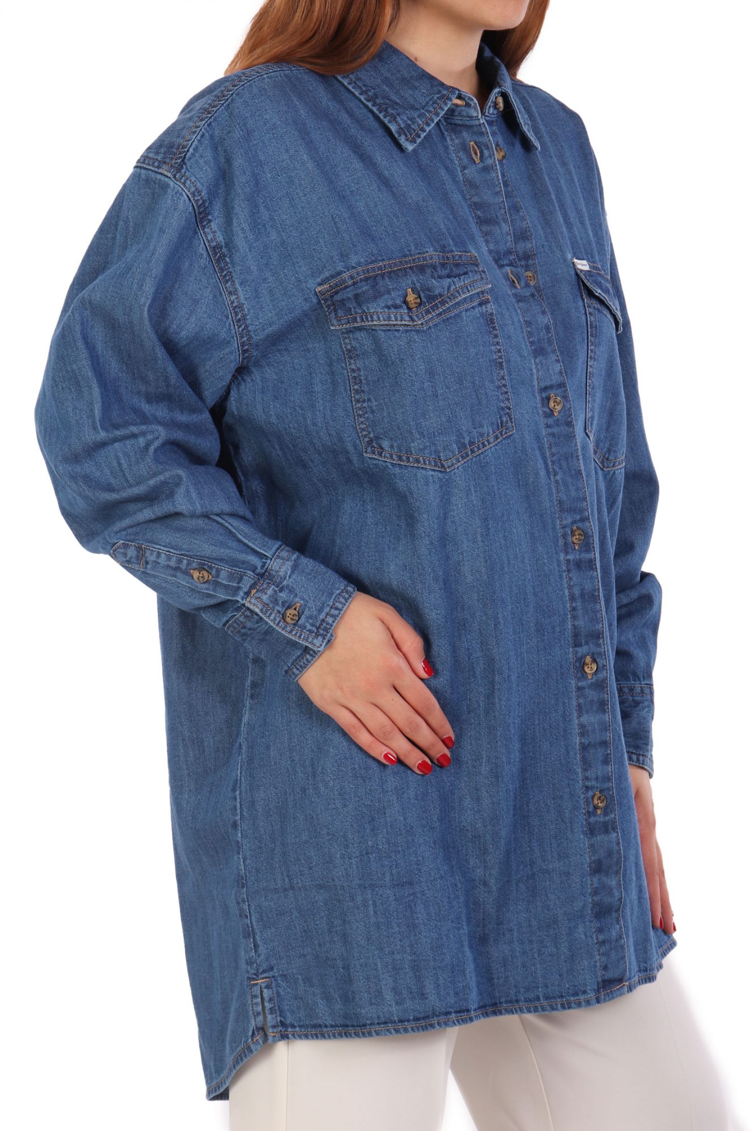 GUESS JEANS ΠΟΥΚΑΜΙΣΟ JEANS OVERSIZE ΜΠΛΕ φωτογραφία