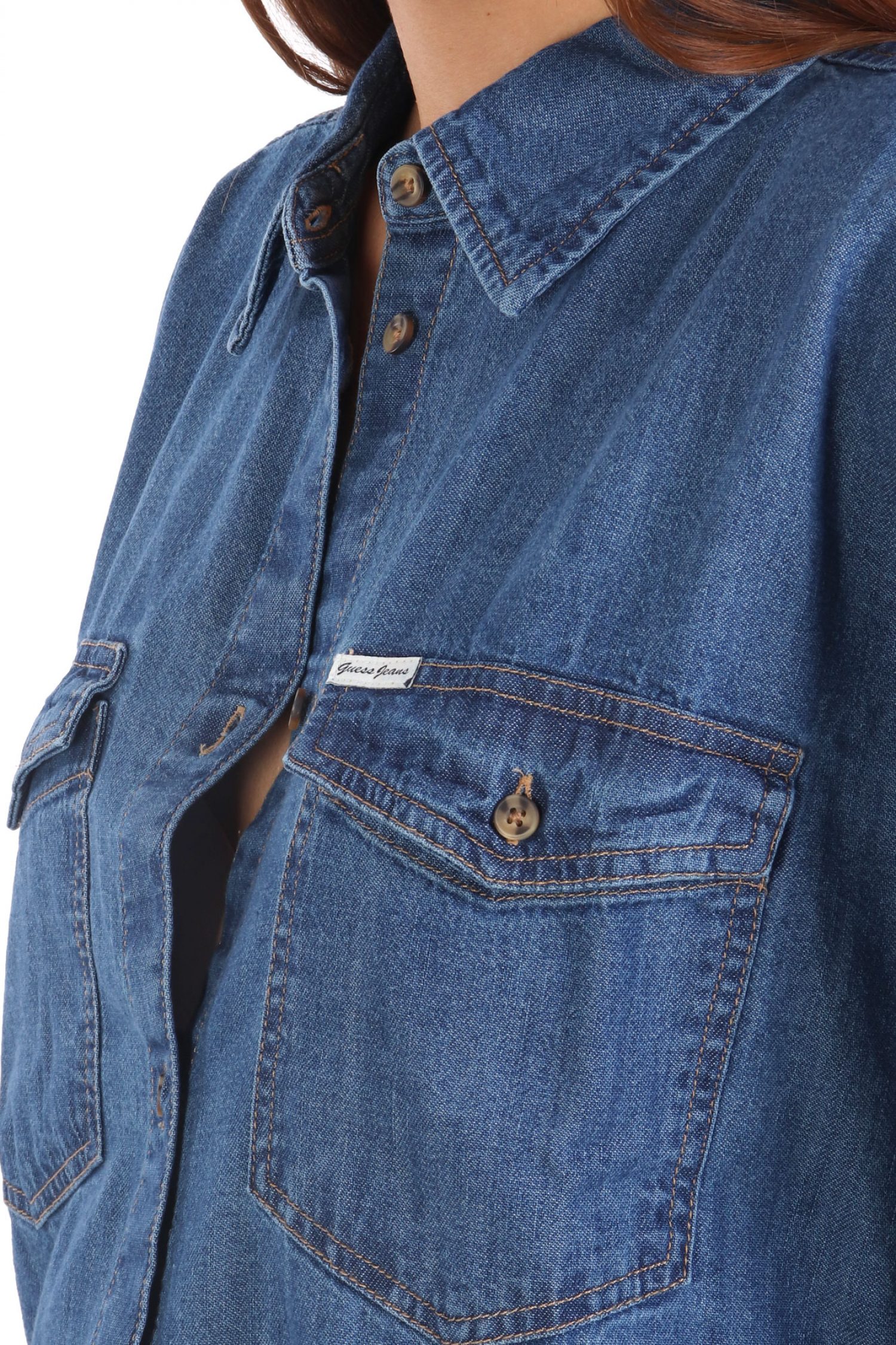 GUESS JEANS ΠΟΥΚΑΜΙΣΟ JEANS OVERSIZE ΜΠΛΕ φωτογραφία