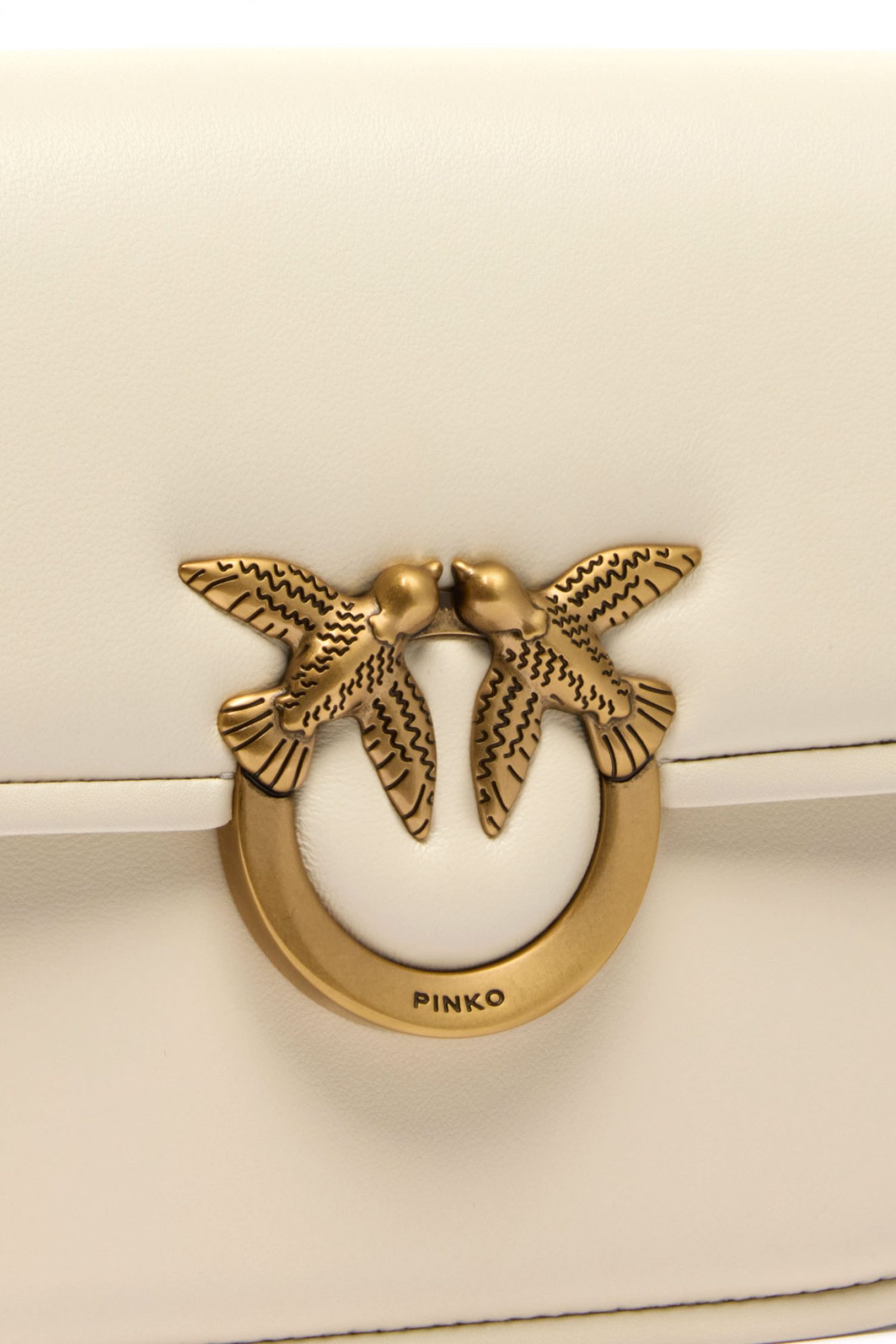 PINKO ΓΥΝΑΙΚΕΙΑ ΤΣΑΝΤΑ LOVE BOX BAG FL MINI NAPPA + VITELLO SETA ΛΕΥΚΟ-ANTIQUE GOLD