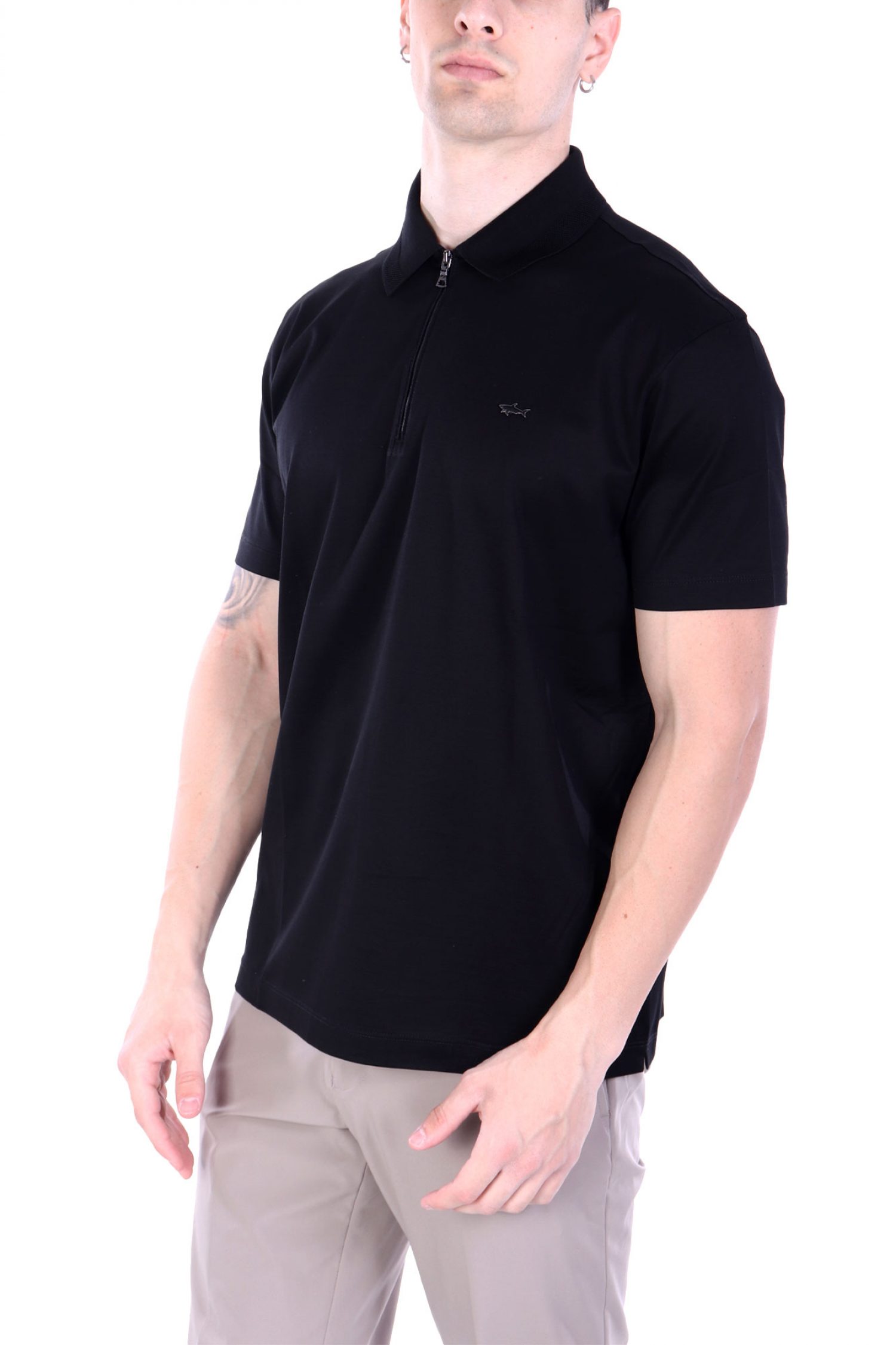 PAUL&SHARK POLO HALFZIP LOGO METALLIC PIN LOGO ΜΑΥΡΟ