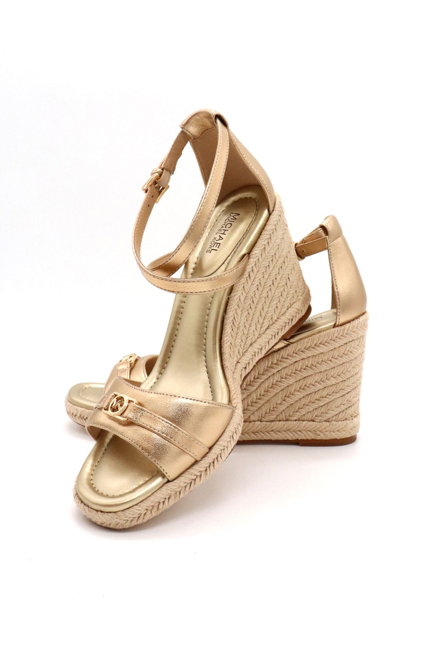 MICHAEL KORS ΠΑΠΟΥΤΣΙΑ ΠΛΑΤΦΟΡΜEΣ MANDY WEDGE METAΛΛΙΚΟ LOGO ΧΡΥΣΟ