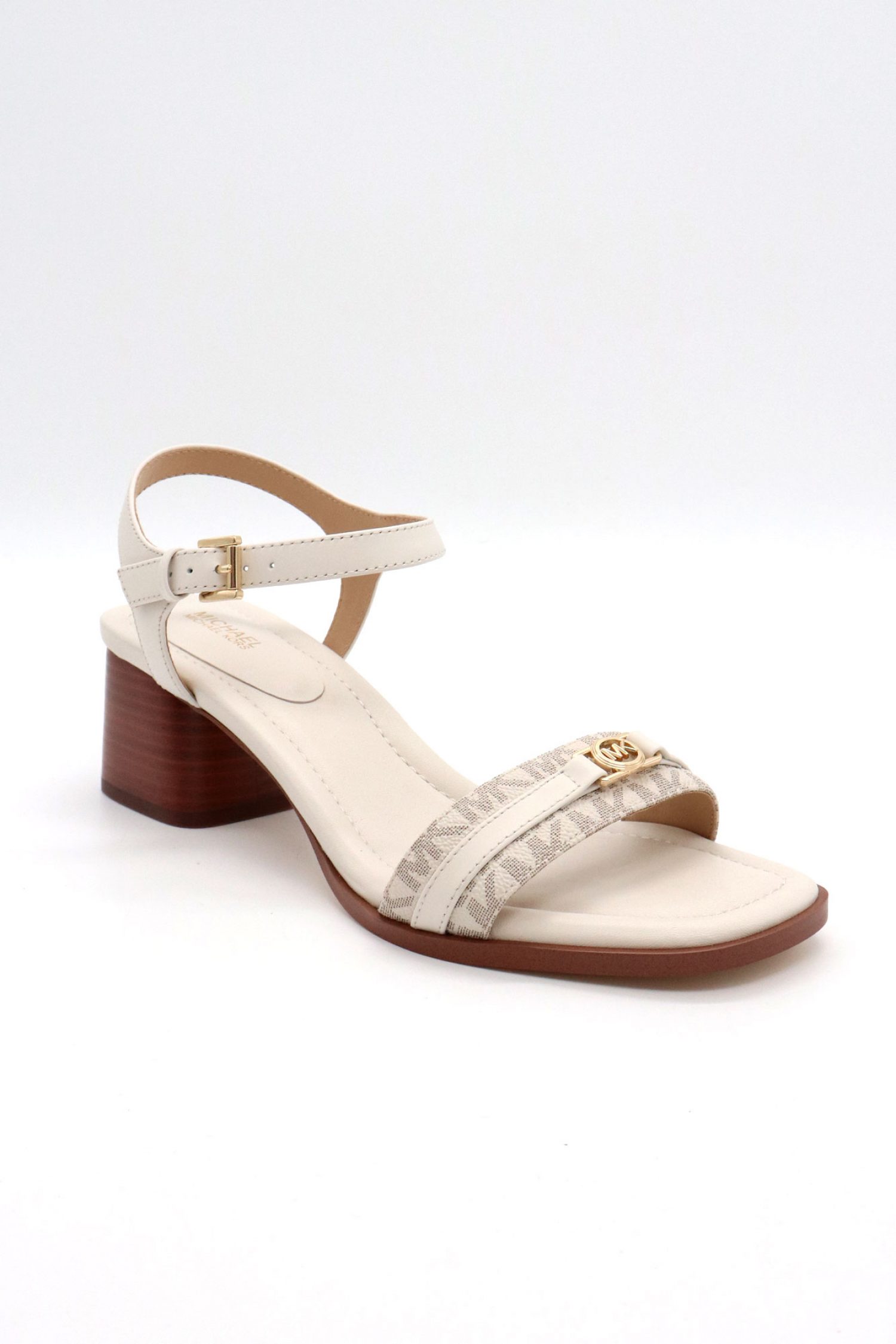 MICHAEL KORS ΠΑΠΟΥΤΣΙΑ ΠΕΔΙΛΑ MANDY MID SANDAL ΜΕΤΑΛΛΙΚΟ LOGO KΡΕΜ