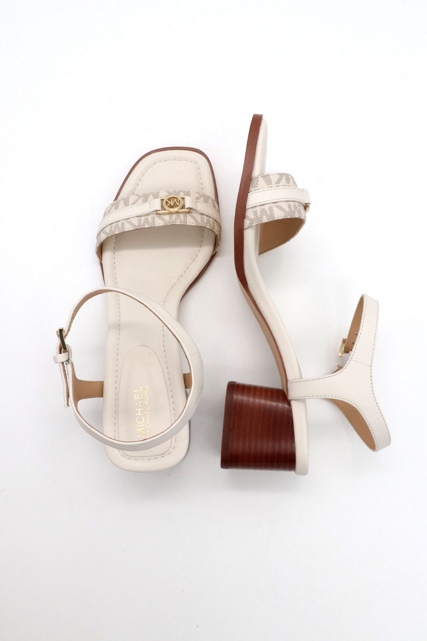 MICHAEL KORS ΠΑΠΟΥΤΣΙΑ ΠΕΔΙΛΑ MANDY MID SANDAL ΜΕΤΑΛΛΙΚΟ LOGO KΡΕΜ