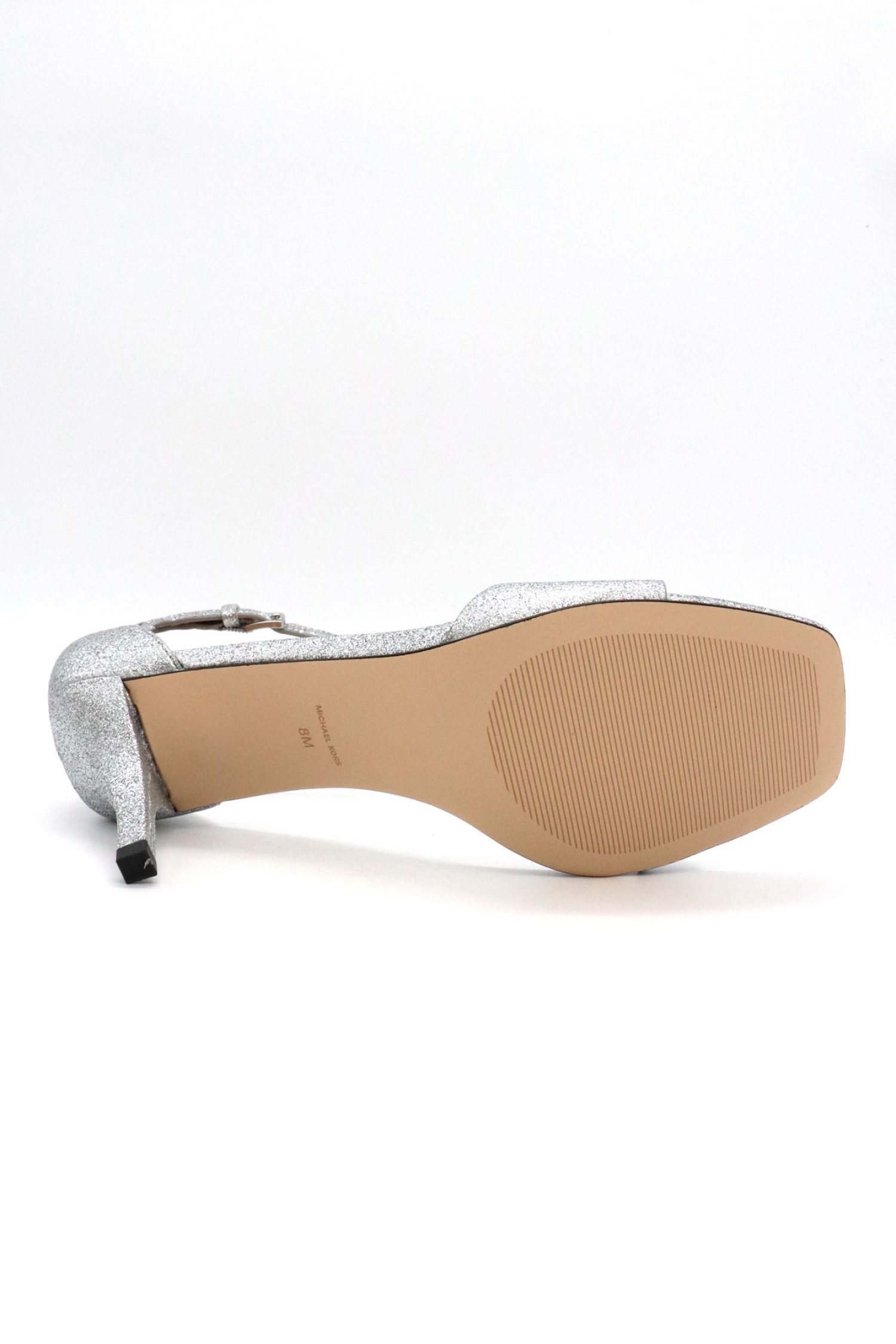 MICHAEL KORS ΠΑΠΟΥΤΣΙΑ ΠΕΔΙΛΑ JAIDA HEELED SANDAL GLITTER LOGO ΑΣΗΜΙ