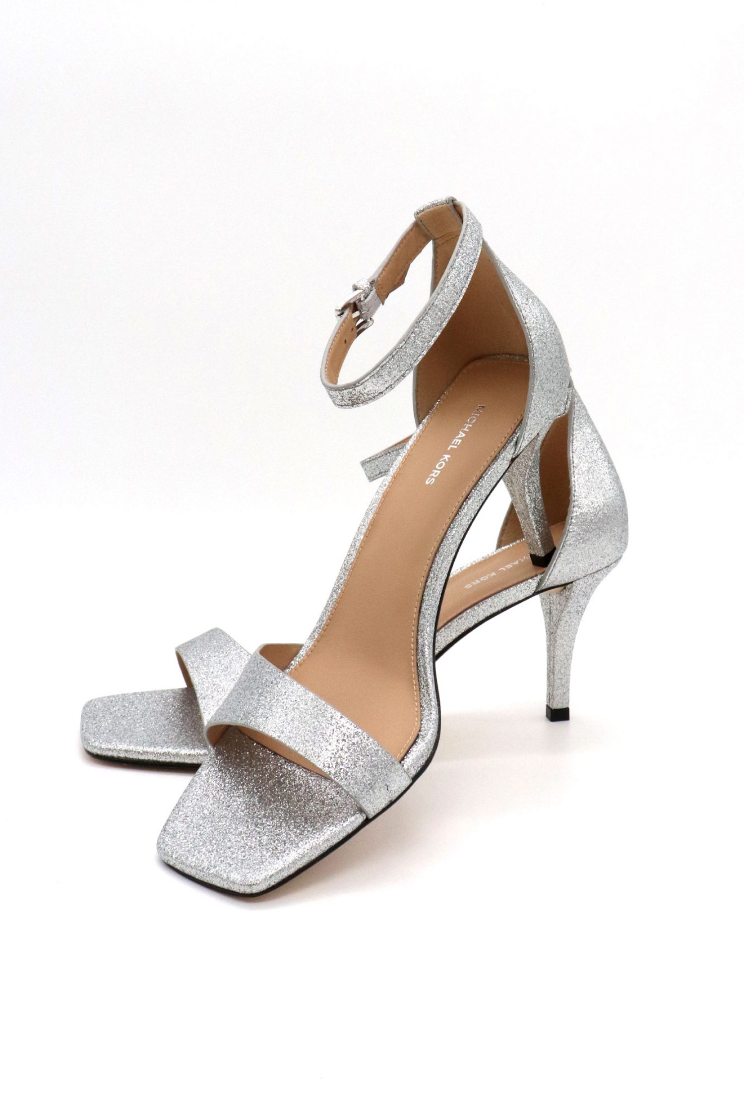 MICHAEL KORS ΠΑΠΟΥΤΣΙΑ ΠΕΔΙΛΑ JAIDA HEELED SANDAL GLITTER LOGO ΑΣΗΜΙ