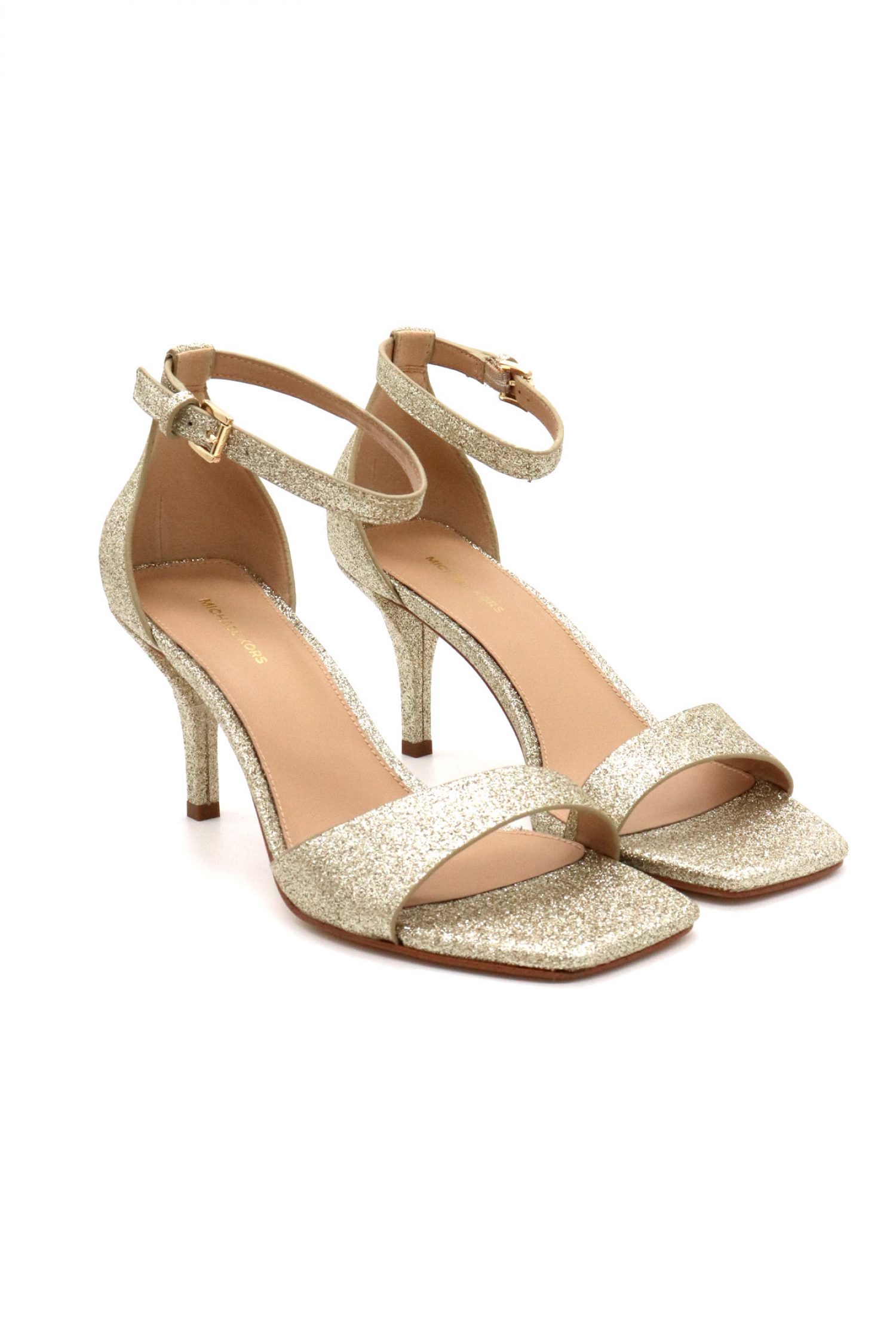 MICHAEL KORS ΠΑΠΟΥΤΣΙΑ ΠΕΔΙΛΑ JAIDA HEELED SANDAL GLITTER LOGO ΧΡΥΣΟ