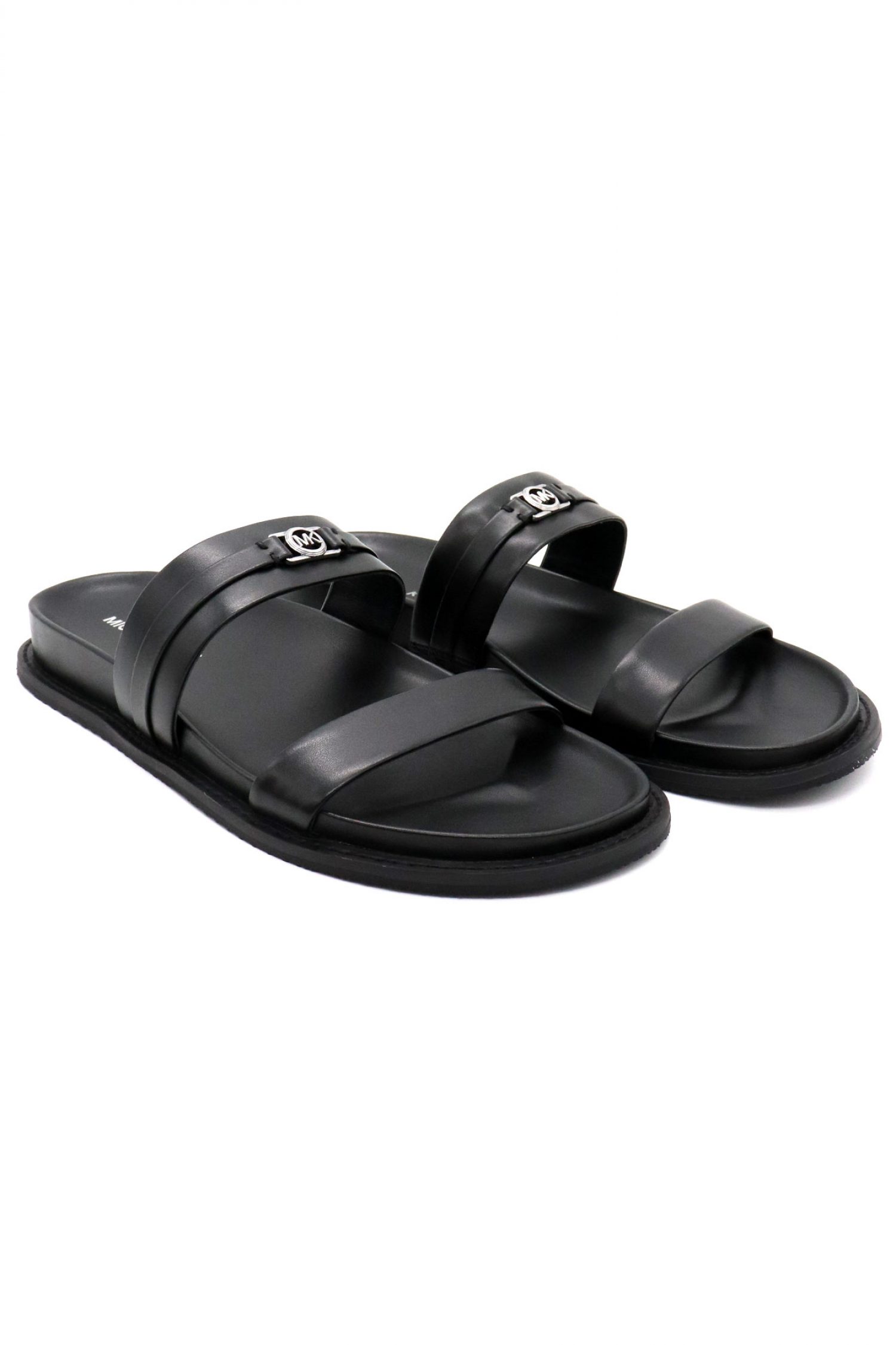 MICHAEL KORS ΠΑΠΟΥΤΣΙΑ ΠΑΝΤΟΦΛΕΣ MANDY FLAT SANDAL ΜΕΤΑΛΛΙΚΟ LOGO ΜΑΥΡΟ