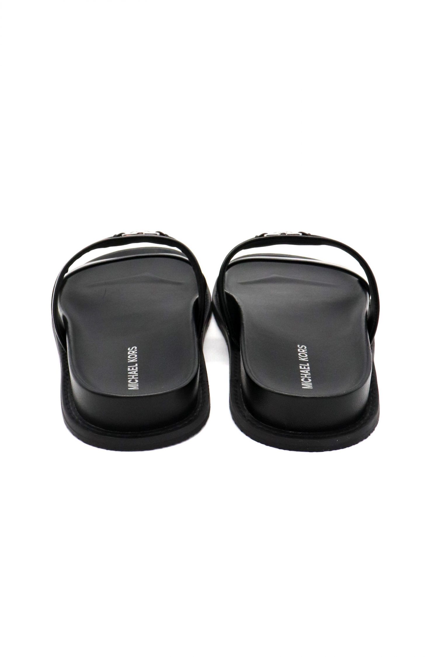 MICHAEL KORS ΠΑΠΟΥΤΣΙΑ ΠΑΝΤΟΦΛΕΣ MANDY FLAT SANDAL ΜΕΤΑΛΛΙΚΟ LOGO ΜΑΥΡΟ