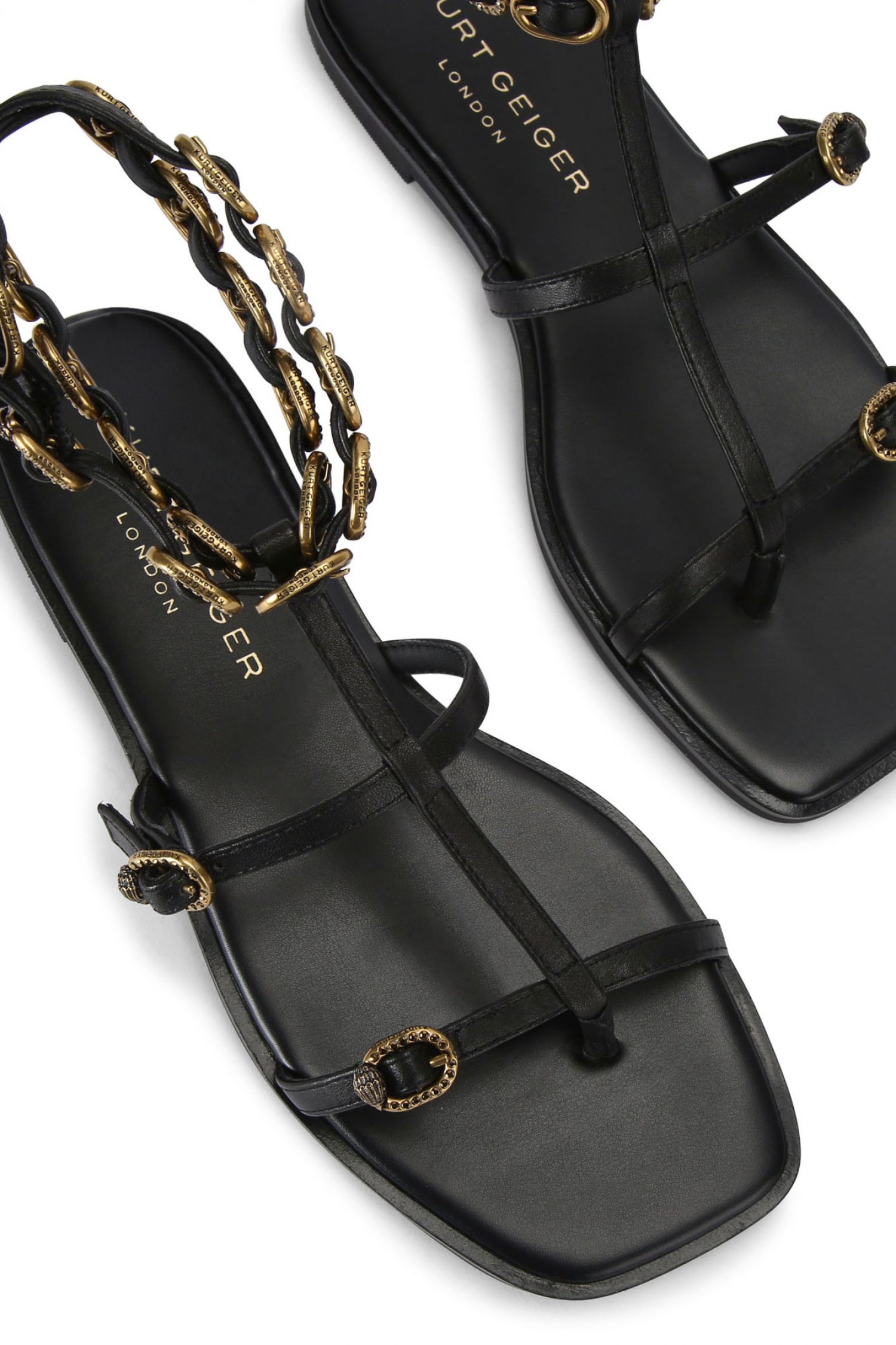 KURT GEIGER ΠΑΠΟΥΤΣΙΑ ΣΑΝΔΑΛΙΑ REGENT FLAT GLADIATOR LOGO ΜΑΥΡΟ