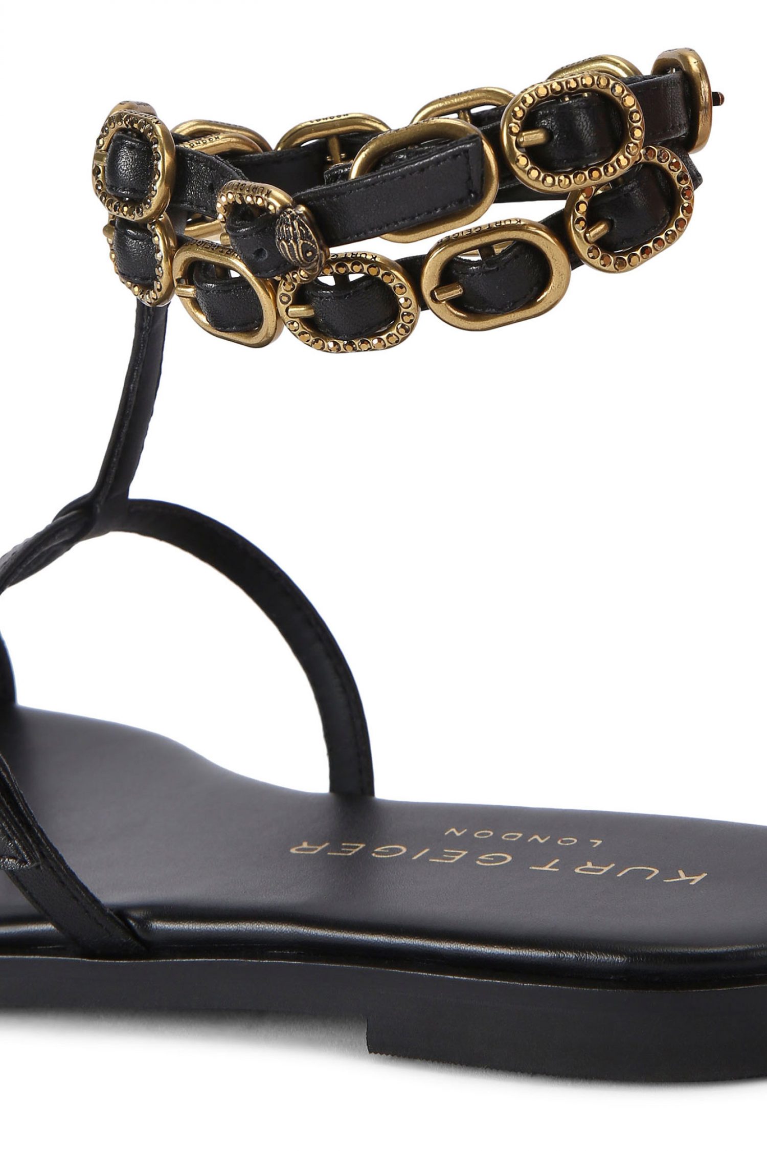 KURT GEIGER ΠΑΠΟΥΤΣΙΑ ΣΑΝΔΑΛΙΑ REGENT FLAT GLADIATOR LOGO ΜΑΥΡΟ