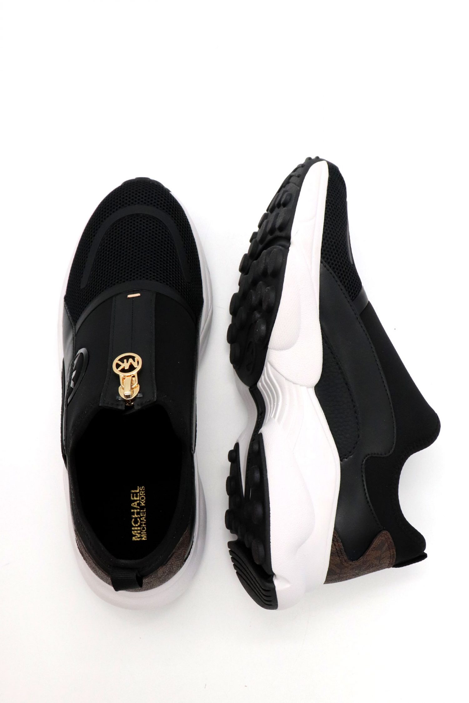 MICHAEL KORS ΠΑΠΟΥΤΣΙΑ SNEAKERS SAMI ZIP TRAINER ΦΕΡΜΟΥΑΡ LOGO MAYΡΟ φωτογραφία