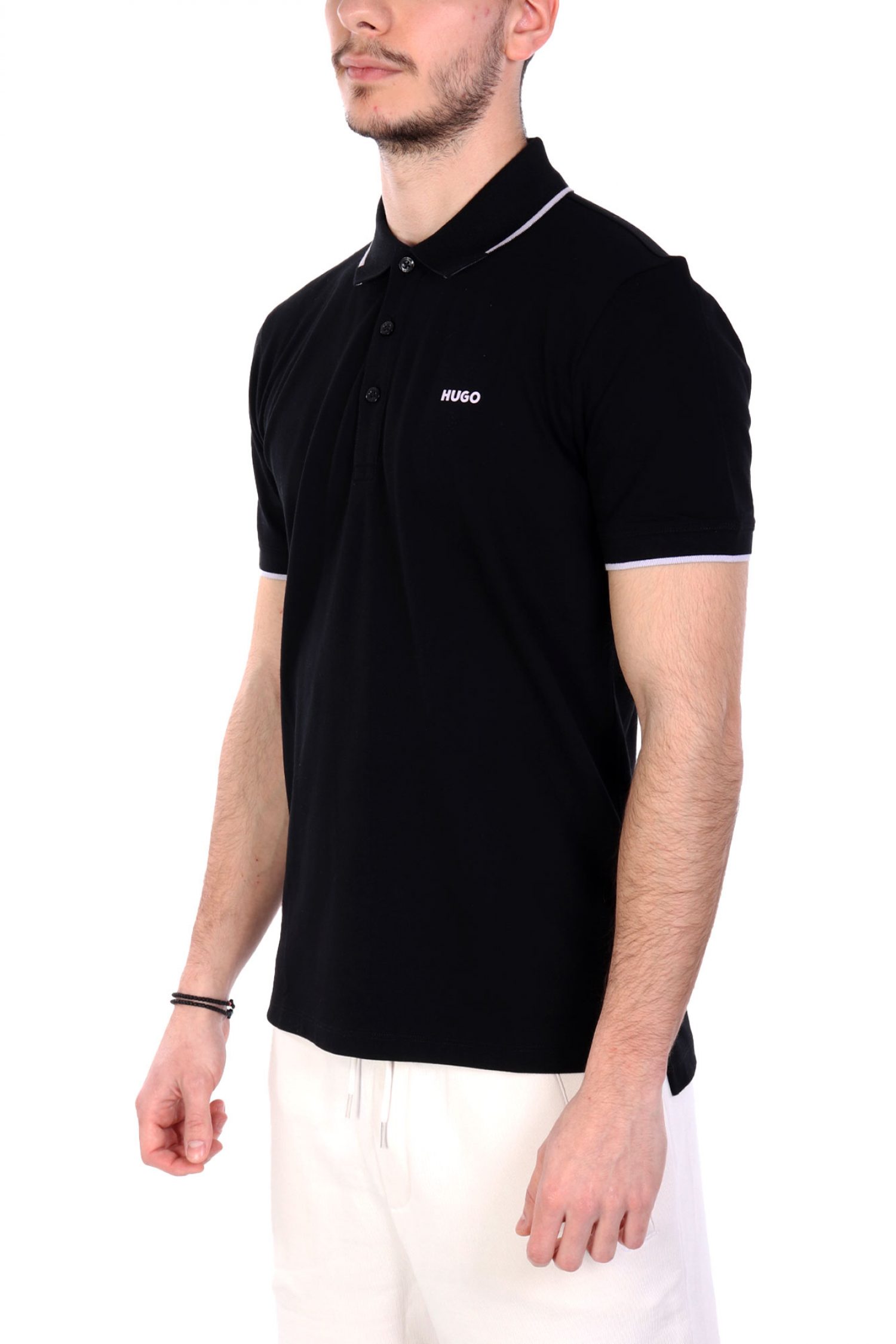 HUGO POLO DINOSO222 SLIM FIT ΡΙΓΑ ΜΑΥΡΟ